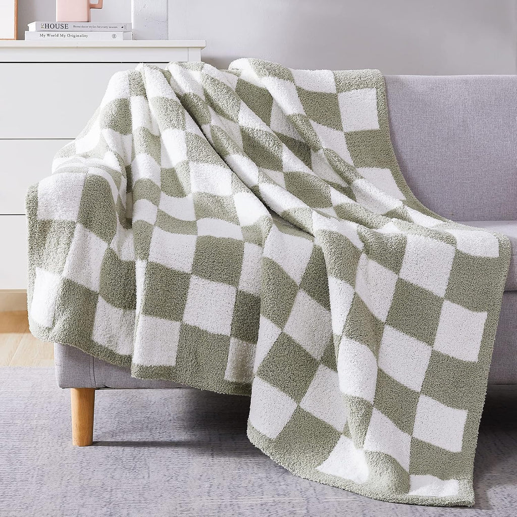 WRENSONGE Soft Checkered Throw Blanket for Couch-Cozy Warm Knitted Blankets