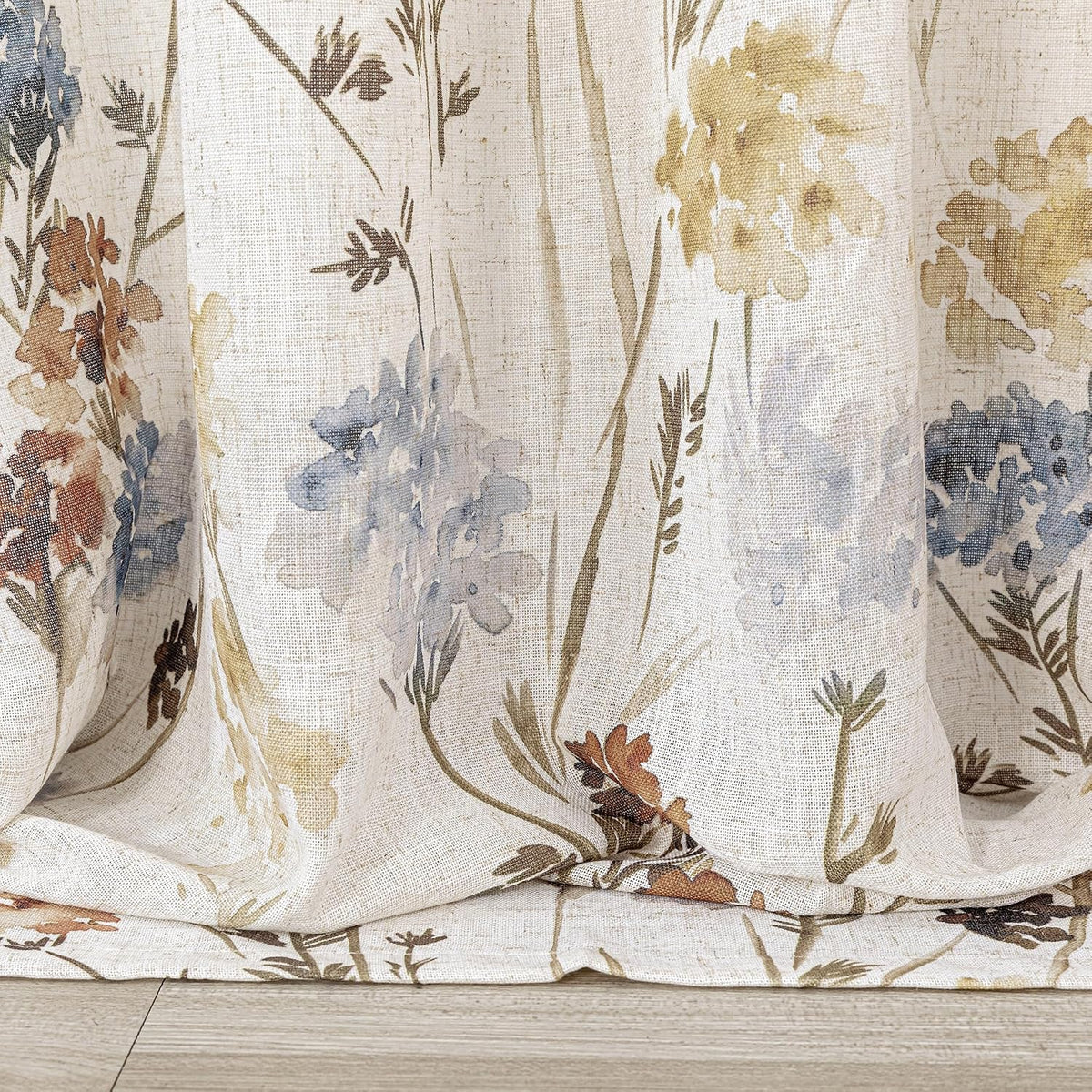 MYSKY HOME Floral Curtains 72 inch for Living Room Linen Semi Sheer Light Filtering Privacy Protect Lightweight Drapes Decor Farmhouse Soft Touch for Dining Room, Yellow, 52" Wide, 2 Panels