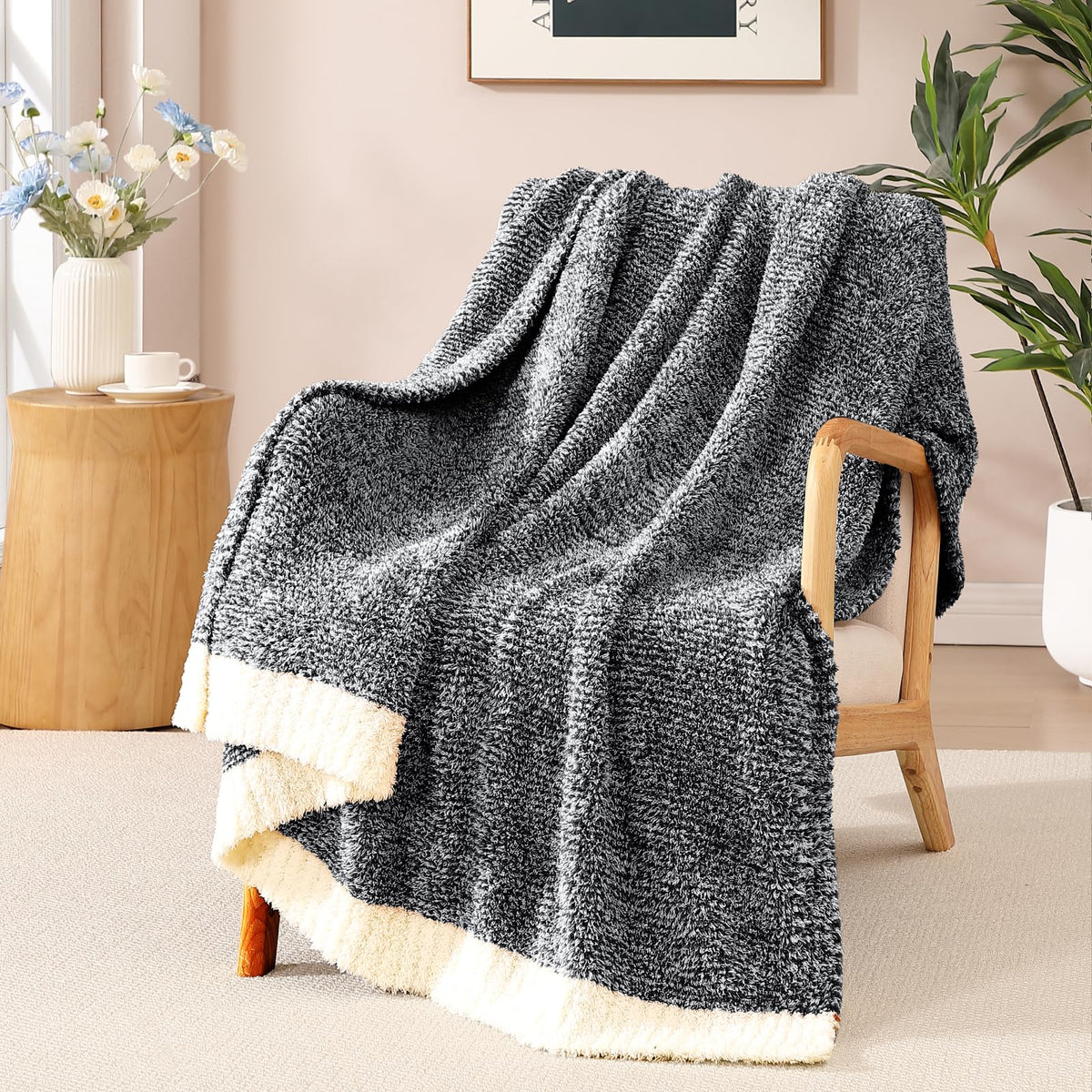 WRENSONGE Soft Checkered Throw Blanket for Couch-Cozy Warm Knitted Blankets