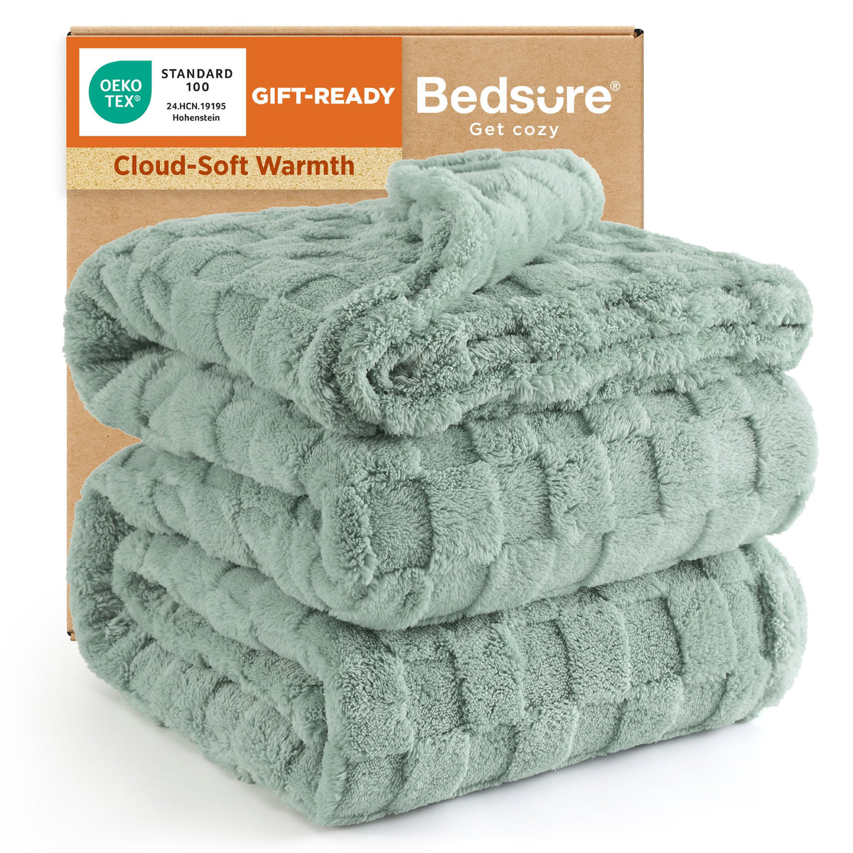 Bedsure Checkered Fleece Throw Blanket,Cute Home Decor,Sage Green,50"×60"