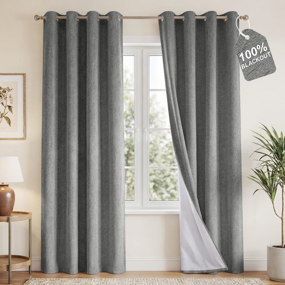 NICETOWN Beige Linen Blackout Curtains 84 Inches Long, W52xL84, 2 Panels