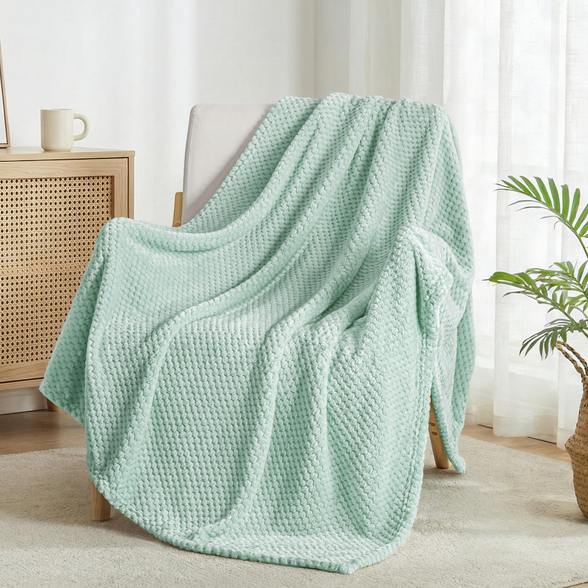 Exclusivo Mezcla Large Waffle Fleece Throw Blanket for Couch, Slate Blue