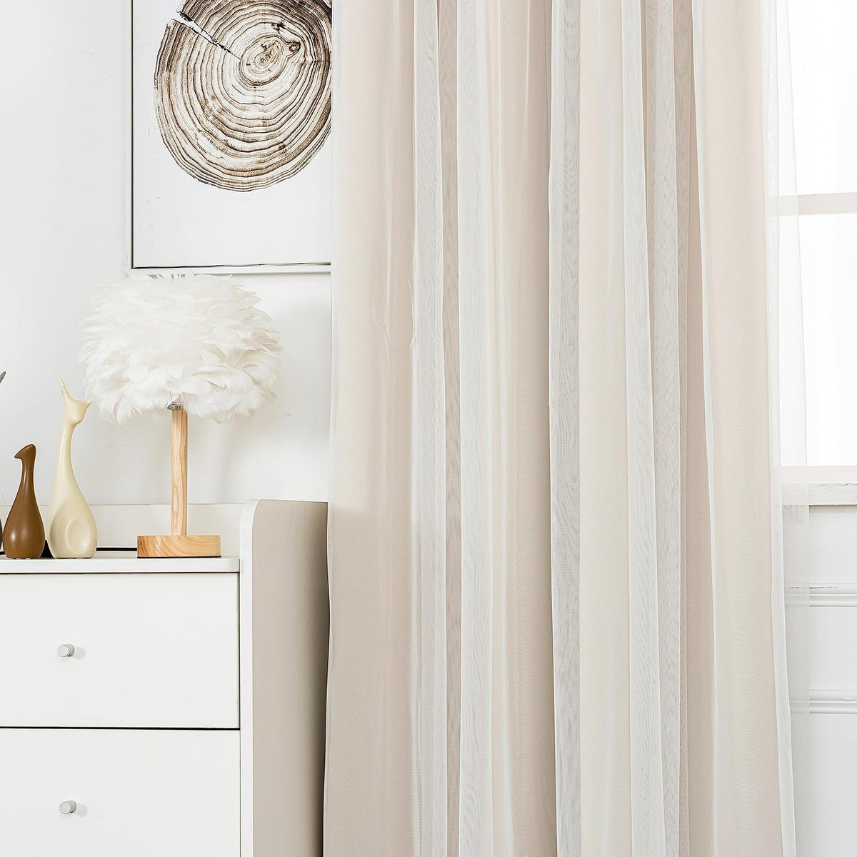INLINAS Blackout Curtains with Sheer Overlay, Beige, 52x84 Inches