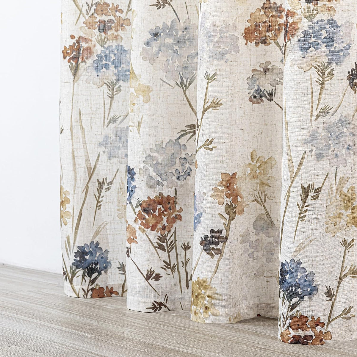 MYSKY HOME Floral Curtains 72 inch for Living Room Linen Semi Sheer Light Filtering Privacy Protect Lightweight Drapes Decor Farmhouse Soft Touch for Dining Room, Yellow, 52" Wide, 2 Panels