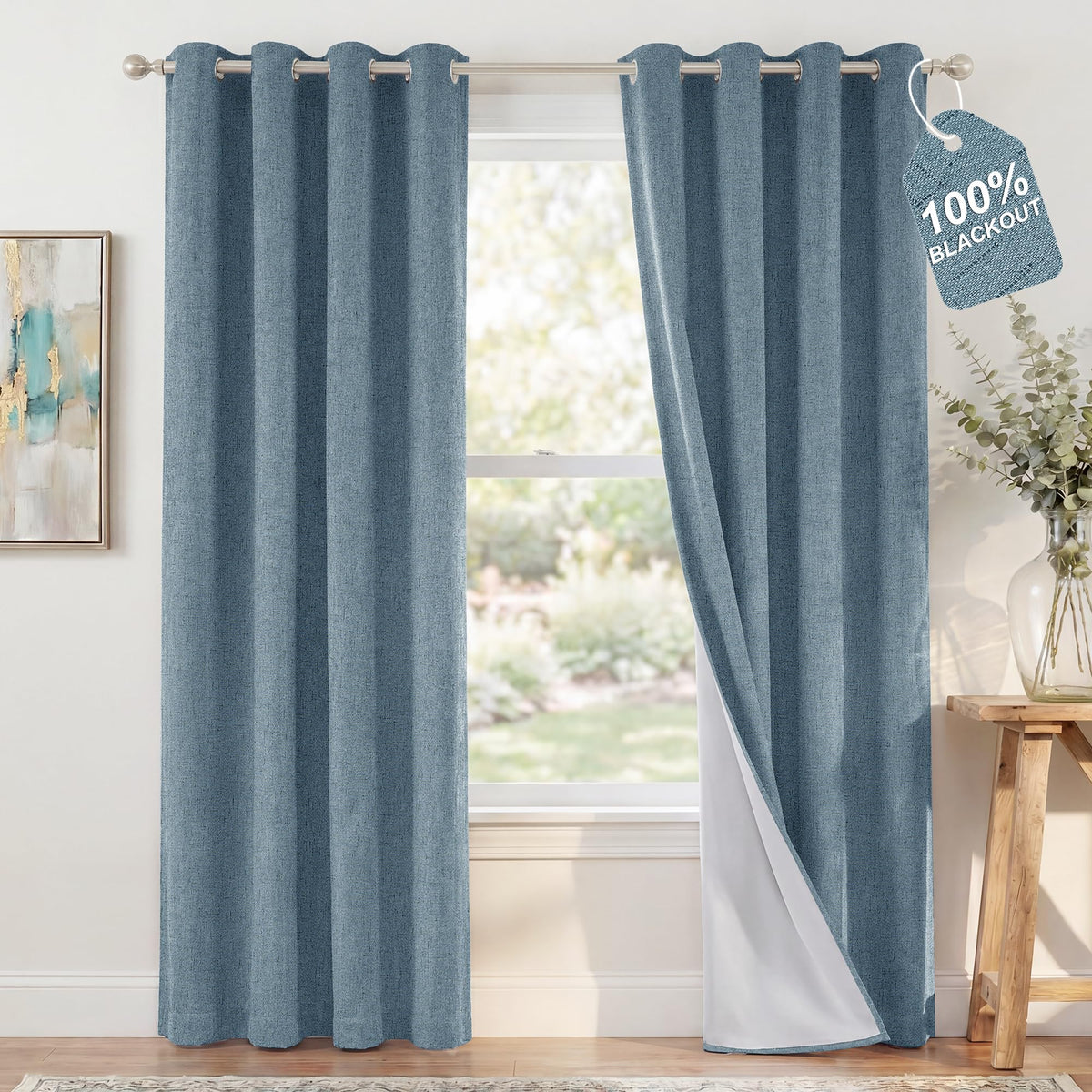 NICETOWN Beige Linen Blackout Curtains 84 Inches Long, W52xL84, 2 Panels