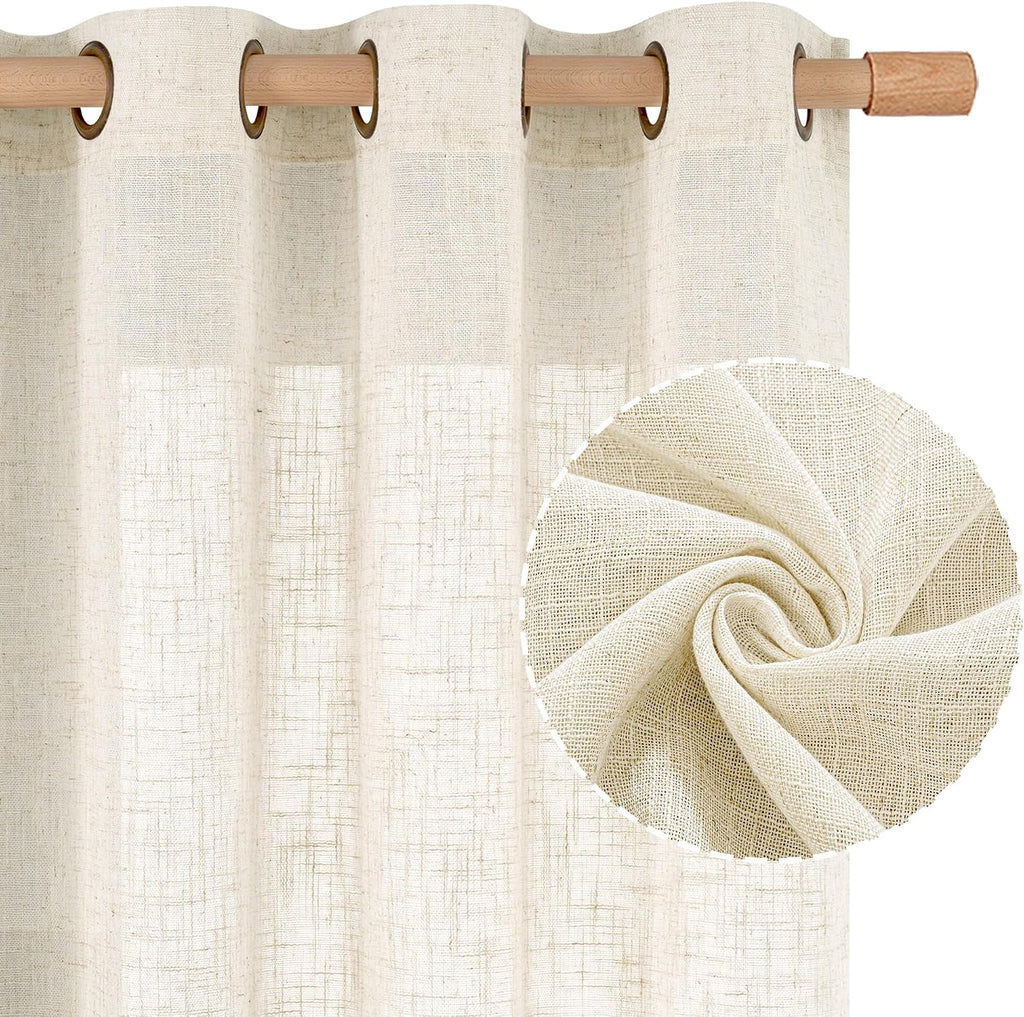 LAMIT Cream Ivory Linen Semi Sheer Curtains 84 inch Length for Bedroom