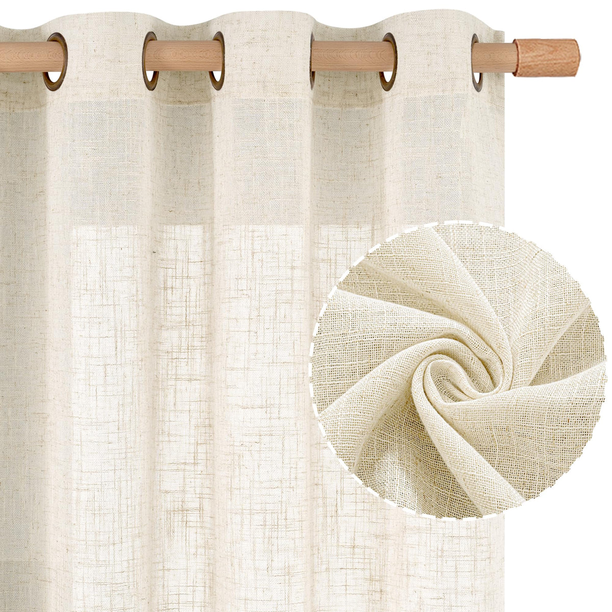 LAMIT Cream Ivory Linen Semi Sheer Curtains 84 inch Length for Bedroom