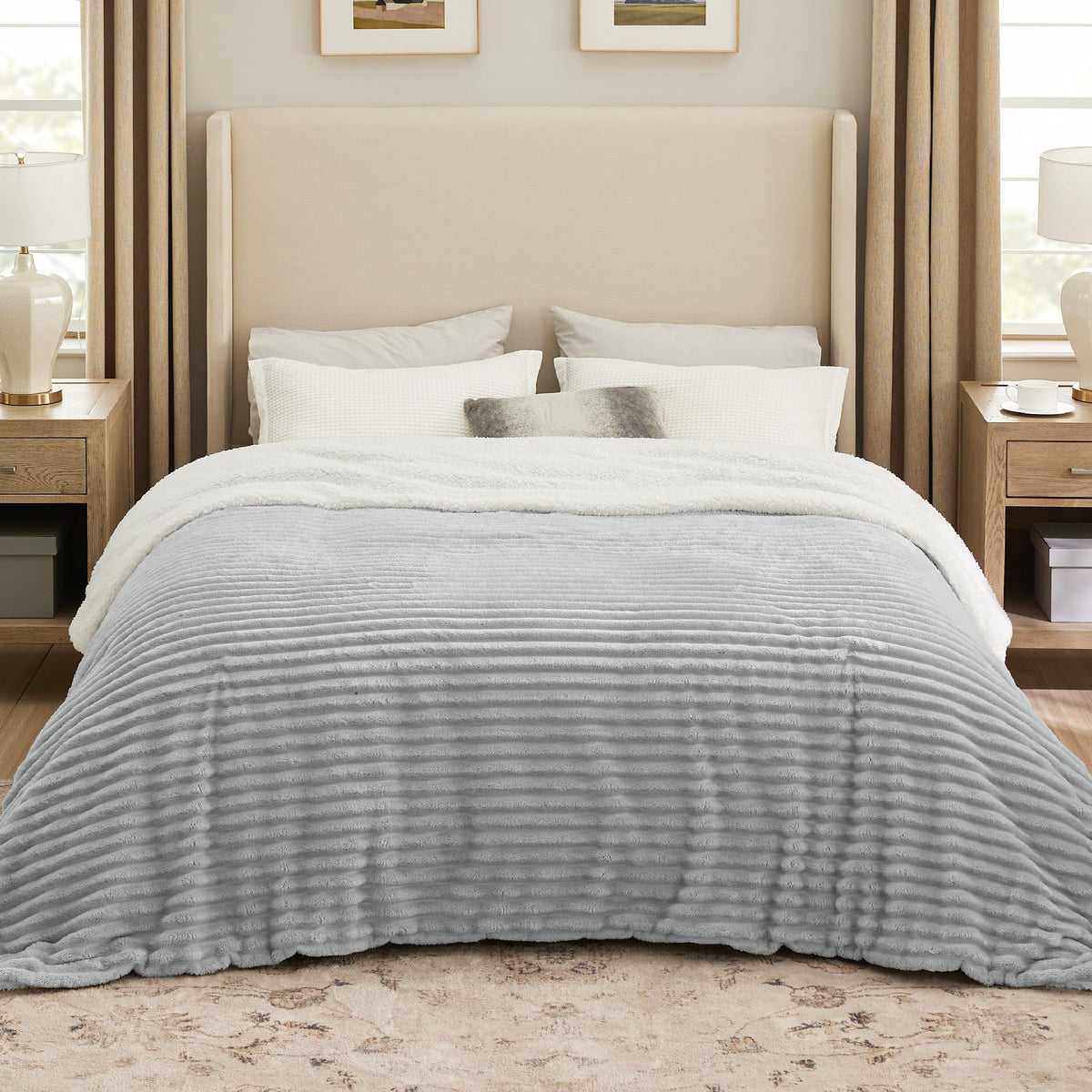 Bedsure Soft Sherpa Blanket Fluffy Throw Gift Beige 50"x60"