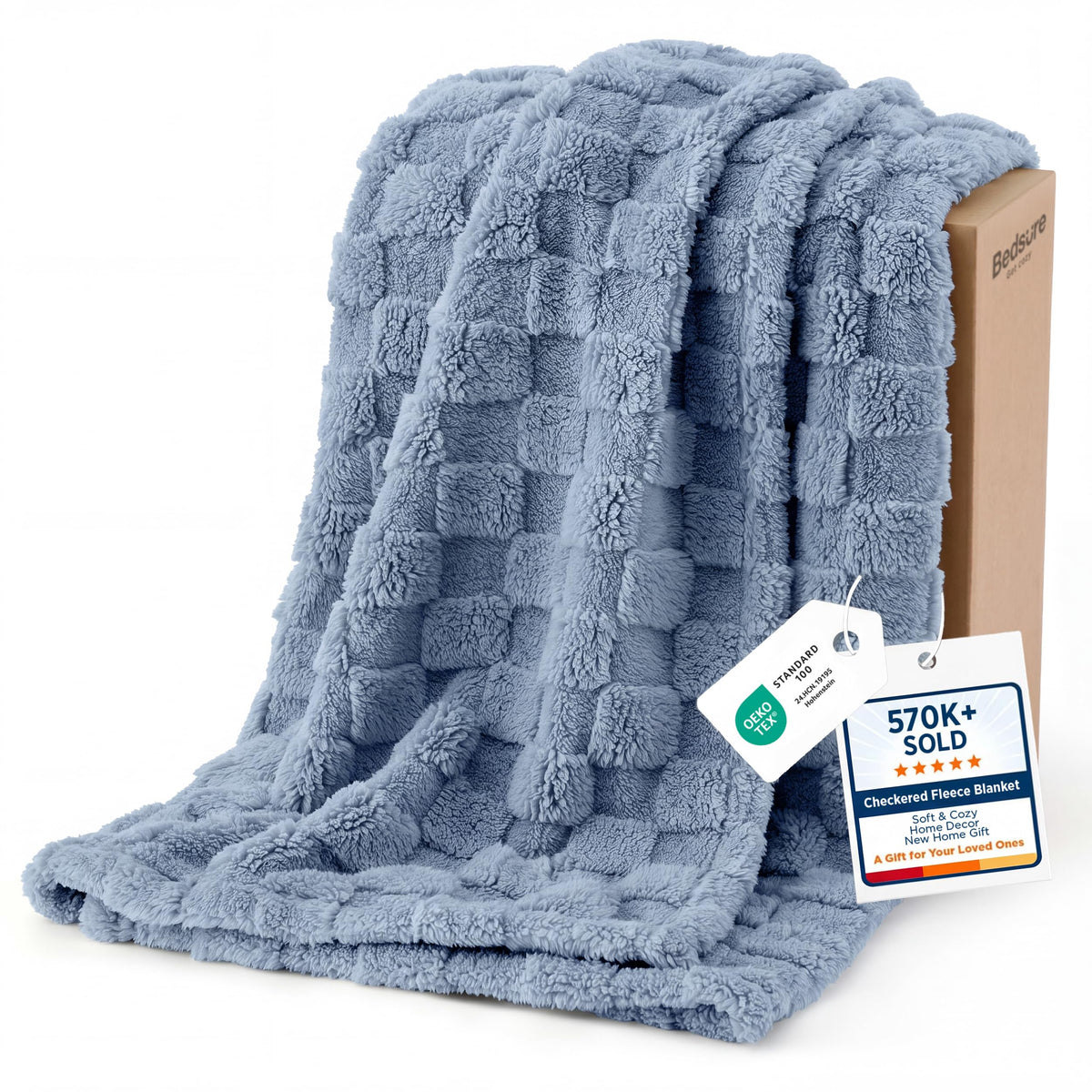 Bedsure Checkered Fleece Throw Blanket,Cute Home Decor,Sage Green,50"×60"