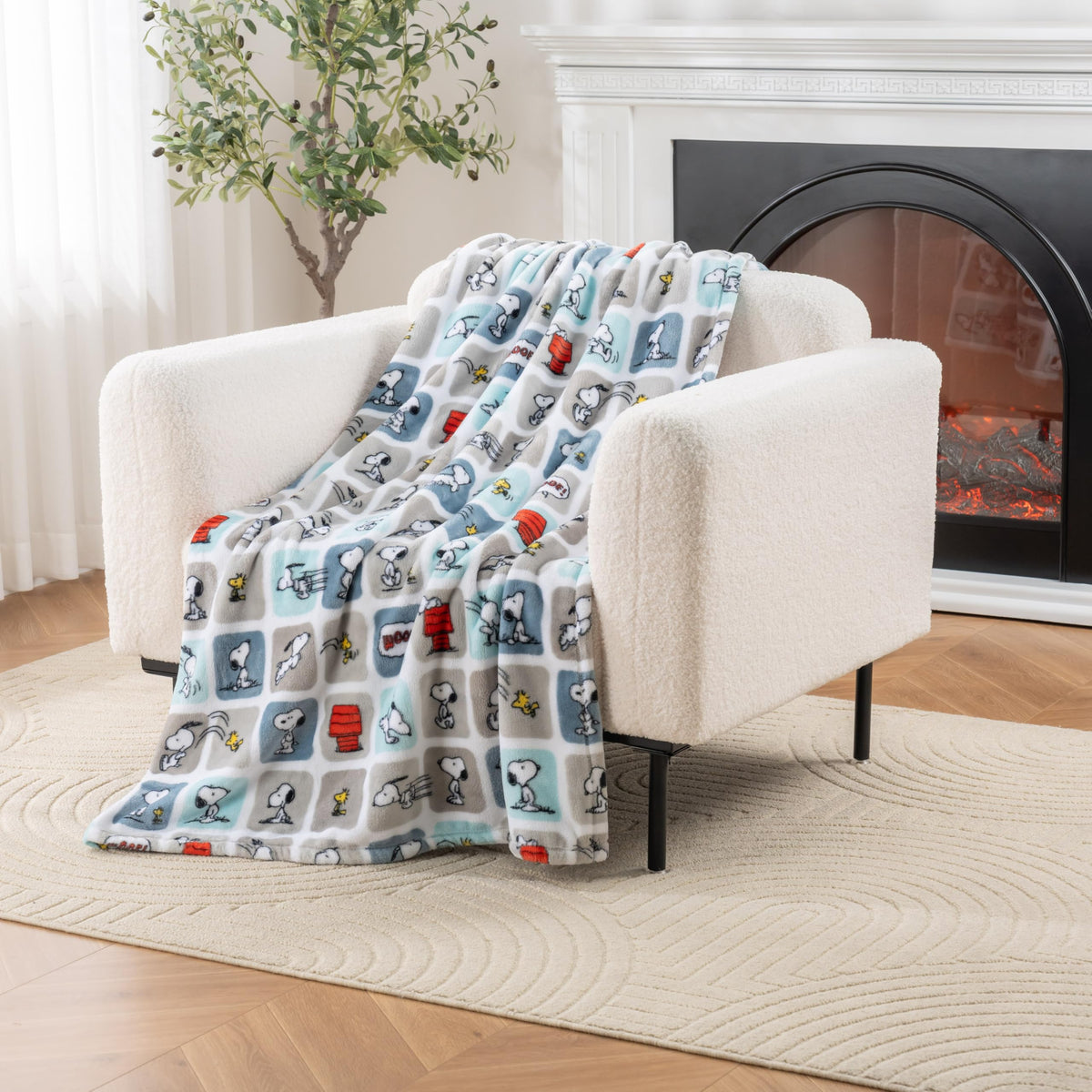 Berkshire Blanket Peanuts® VelvetLoft® Cute Character Snoopy Plush Throw Blanket,Peanuts Poses and Paws Grey,Throw 55 in x 70 in (Official Peanuts® Product)
