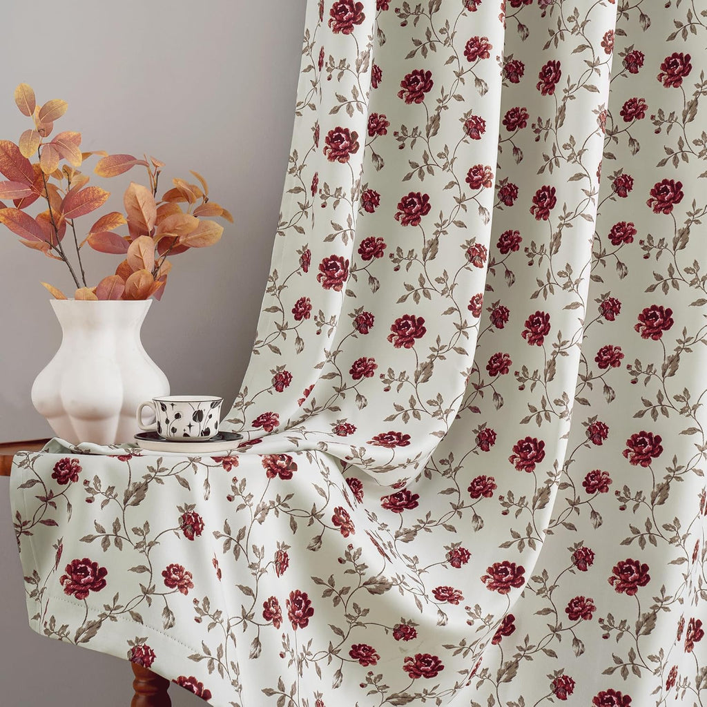 Beauoop Floral 100% Blackout Curtains for Bedroom Red Brown 52x84 2 Panels