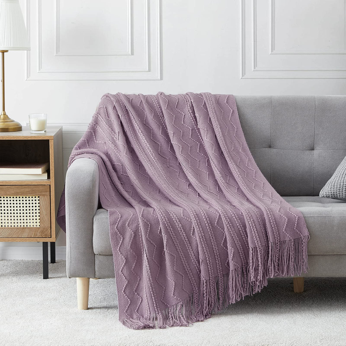 BOURINA Beige Throw Blanket 50x60 Inch Boho Knitted Soft Throw Sofa Blanket