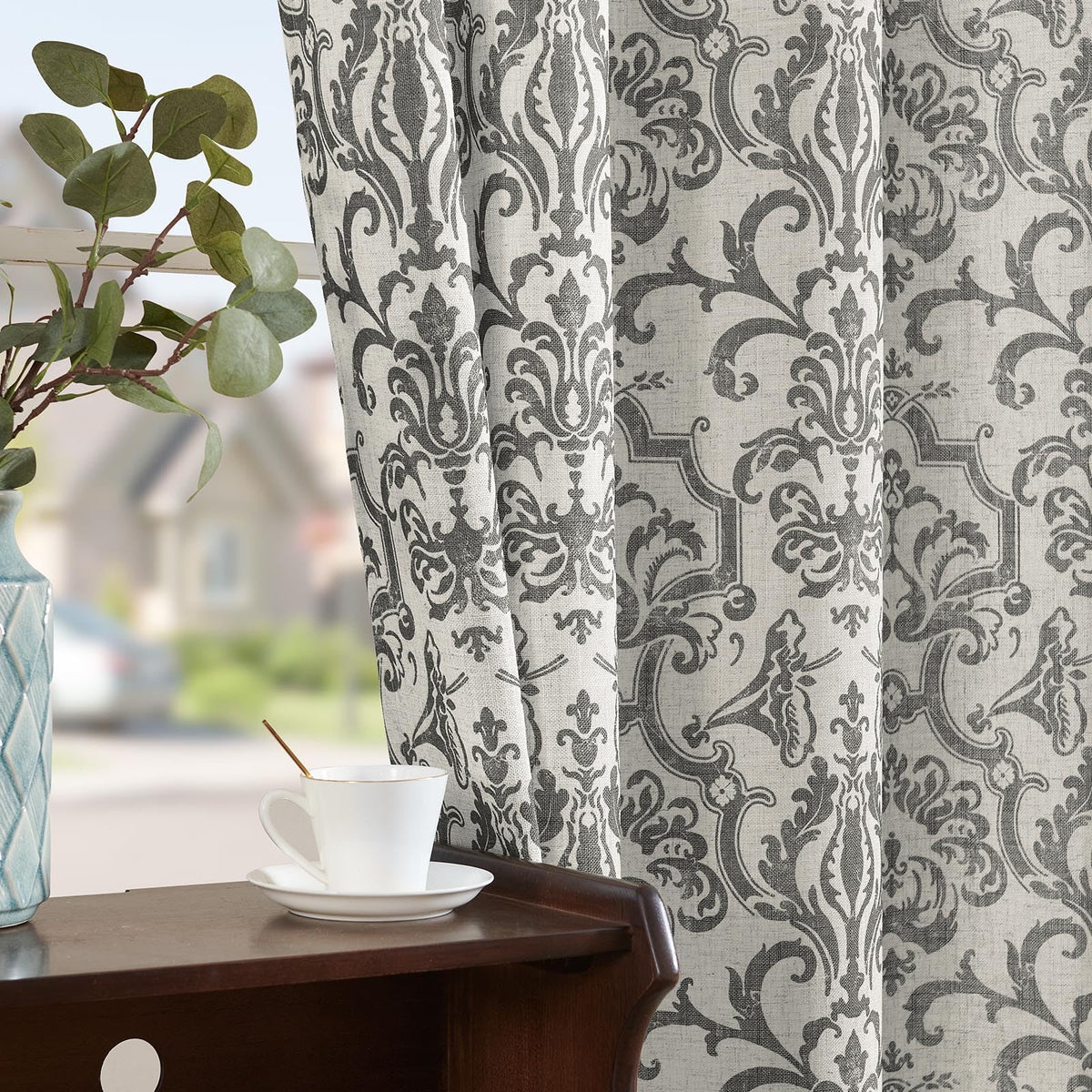 jinchan Slate Blue Linen Curtains Light Flitering Grommet 84 Inch 2 Panels