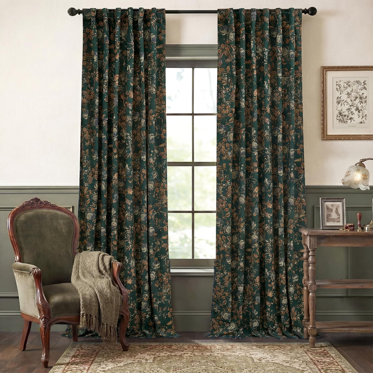 StangH Black Floral Vintage Curtains Luxury Velvet Drapes 96 Inch 2 Panels