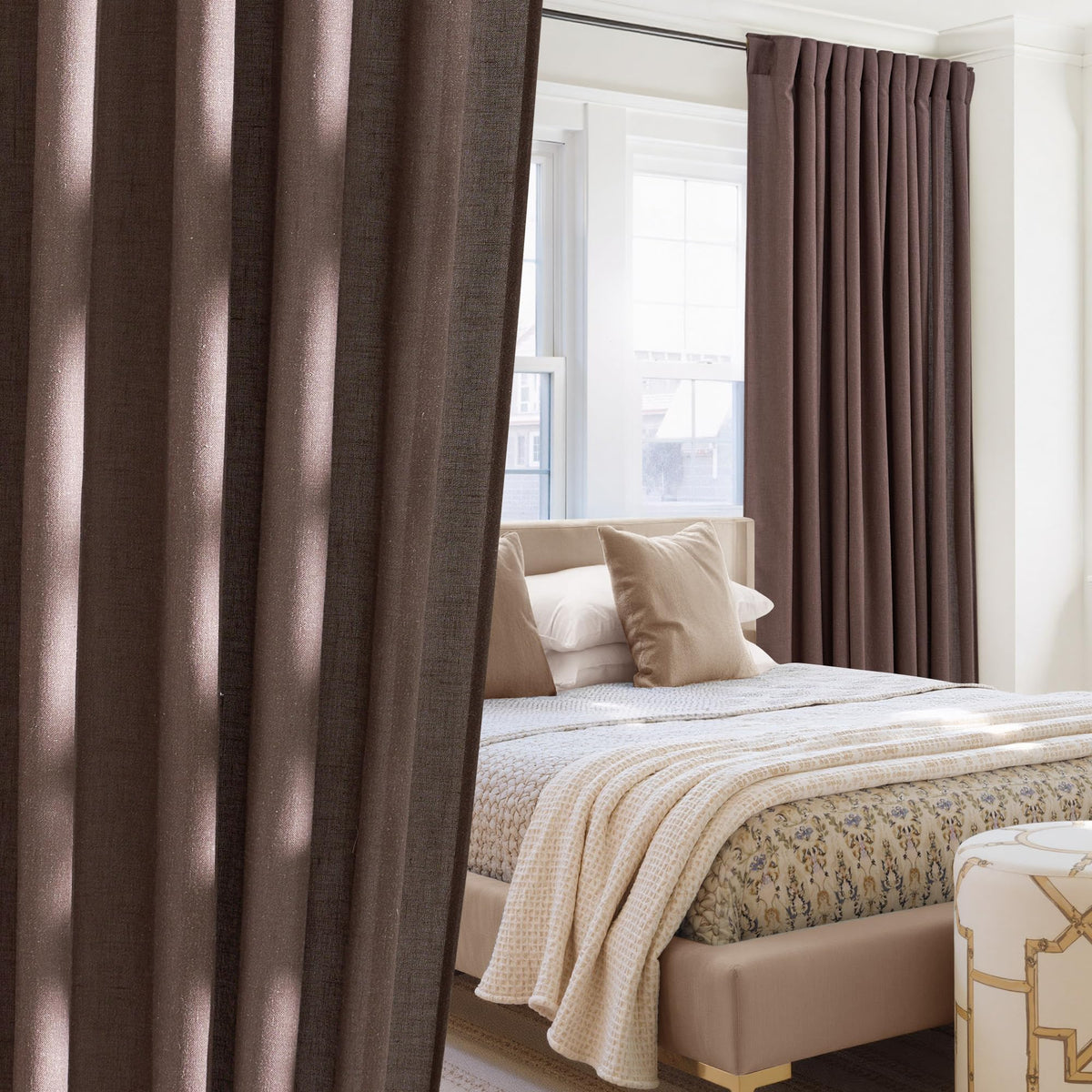 NICETOWN Flax Sheer Linen Curtains for Living Room 95 inch Long 2 Panels, Rod Pocket & Back Tab Semi Sheer Drapes Privacy Added with Light Filtering for Bedroom/Living Room, Natural, W55 x L95