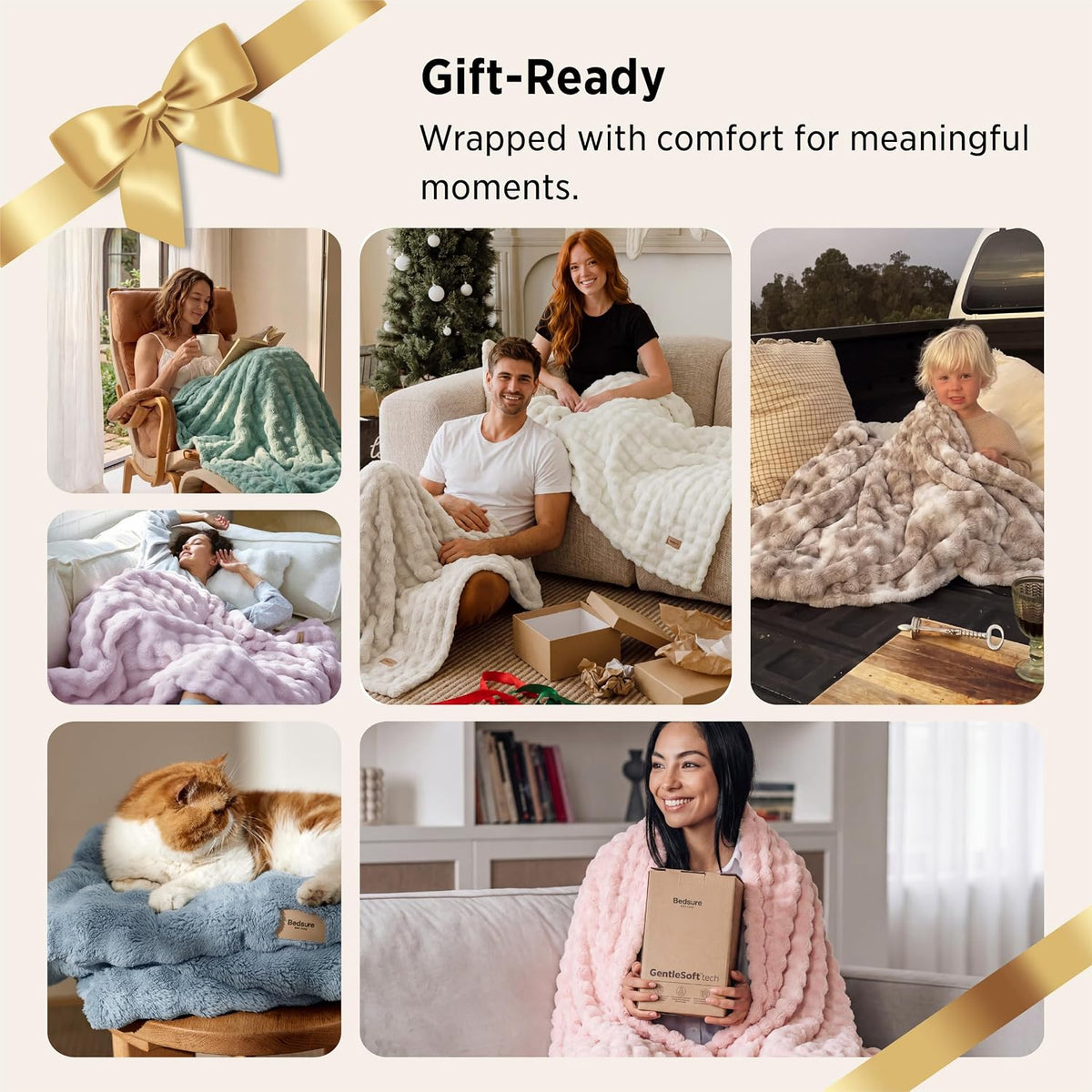 Bedsure Cloud Bubble Blanket, Soft Cozy Throw, Off White, 50"×60"