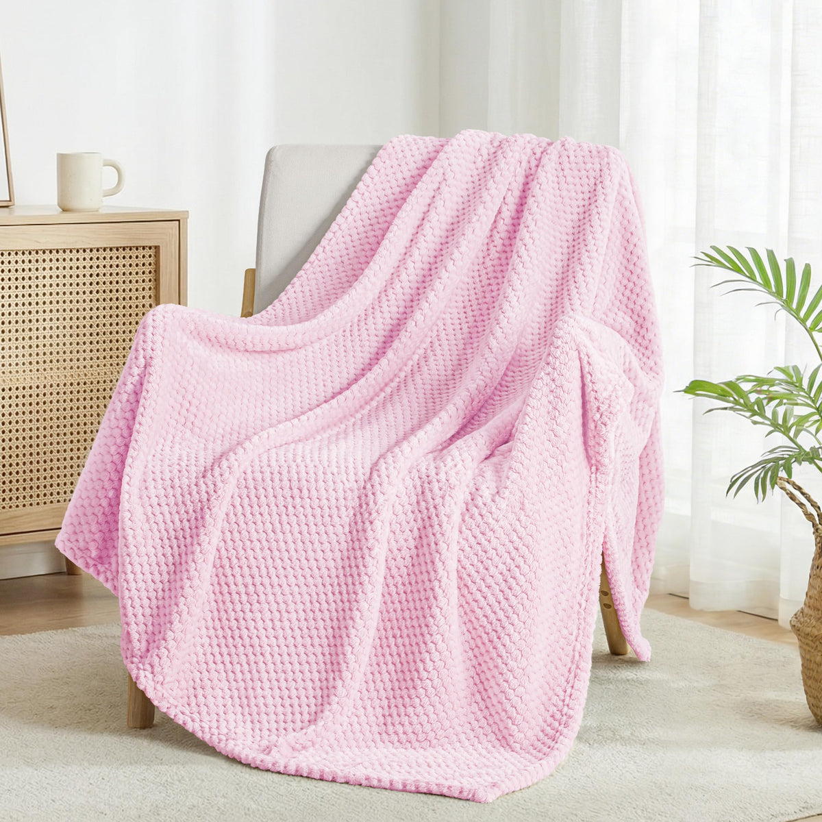 Exclusivo Mezcla Large Waffle Fleece Throw Blanket for Couch, Slate Blue