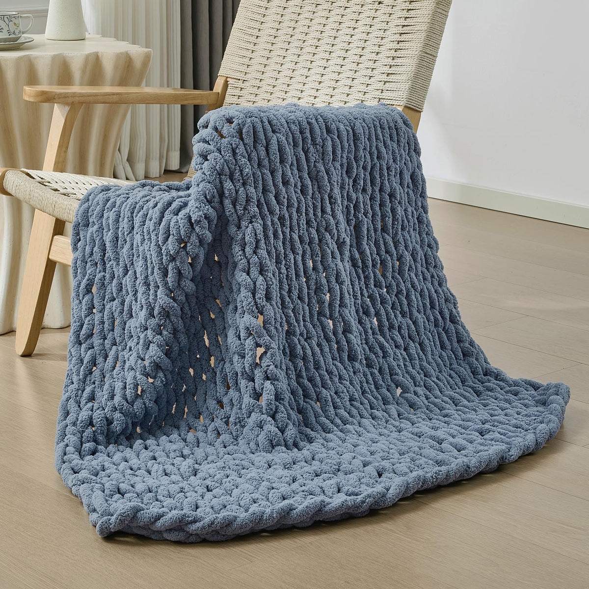 Bigacogo Chunky Knit Throw Blanket for Couch, 40x60 inches, Beige