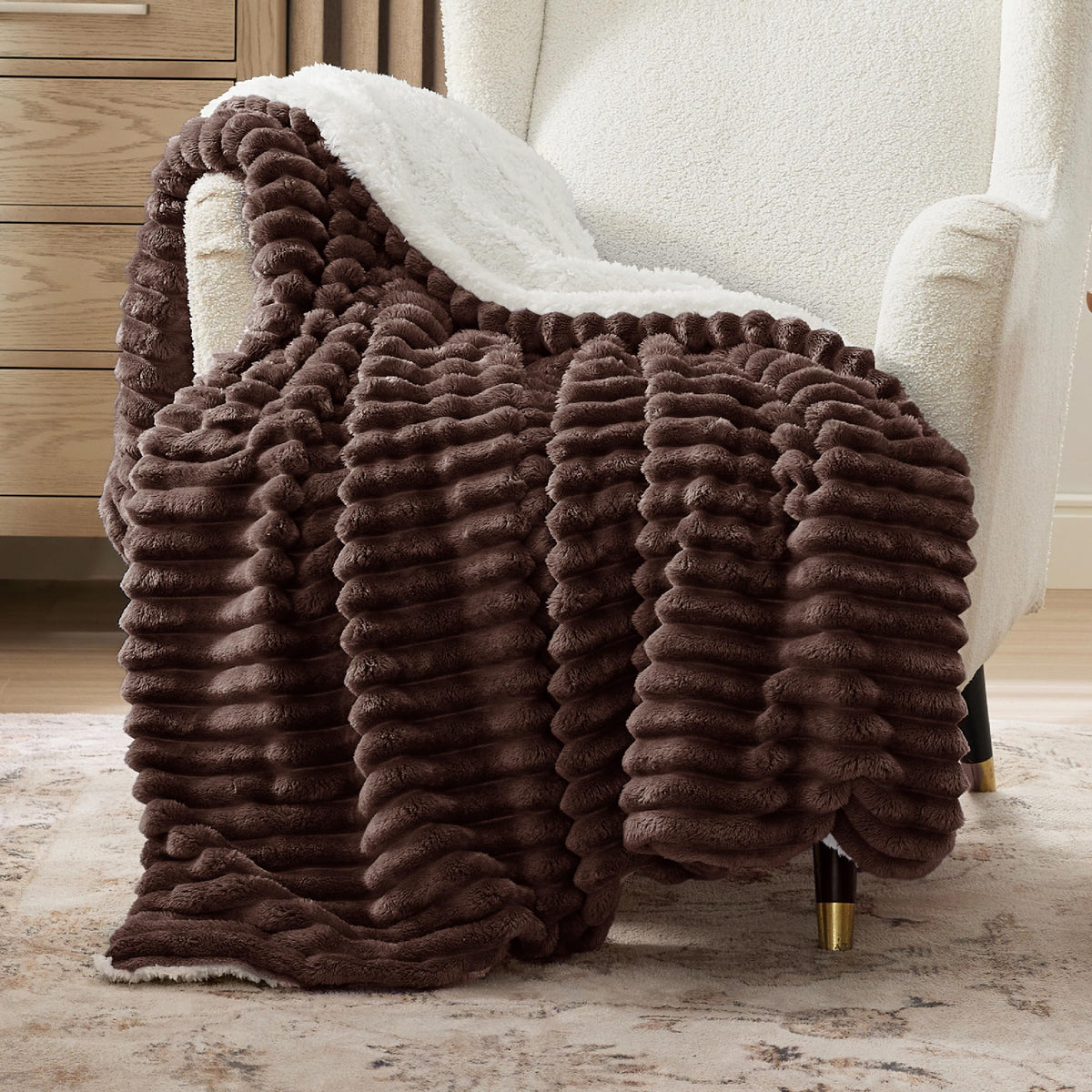 Bedsure Soft Sherpa Blanket Fluffy Throw Gift Beige 50"x60"