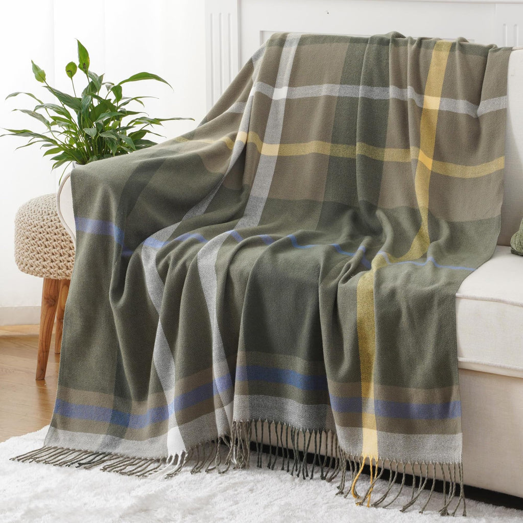 Orange Plaid Throw Blanket for Couch, Fall Throw Blanket 50"x60" Fall Decor