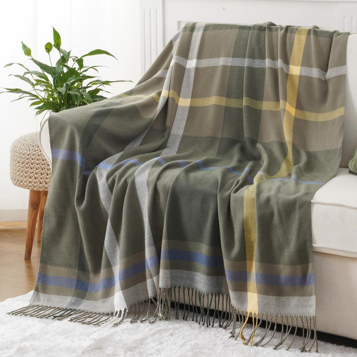 Orange Plaid Throw Blanket for Couch, Fall Throw Blanket 50"x60" Fall Decor