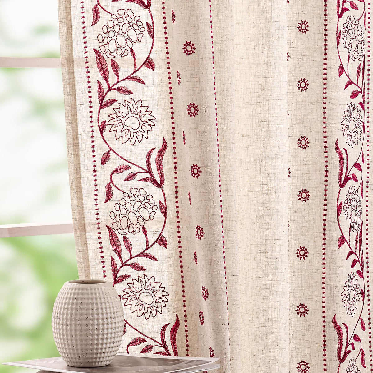 jinchan Sage Floral Linen Curtains for Living Room 84" Back Tab 2 Panels