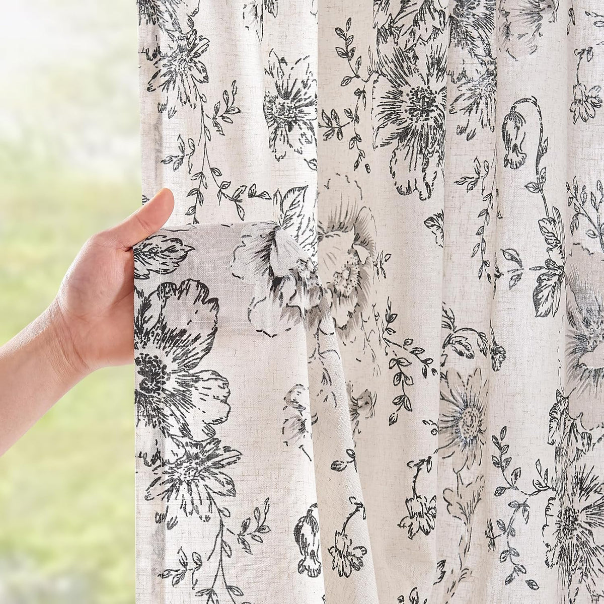 jinchan Vintage Floral Linen Curtains 84 Long for Living Room 2 Panels