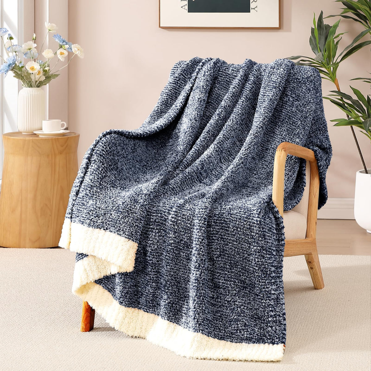 WRENSONGE Soft Checkered Throw Blanket for Couch-Cozy Warm Knitted Blankets