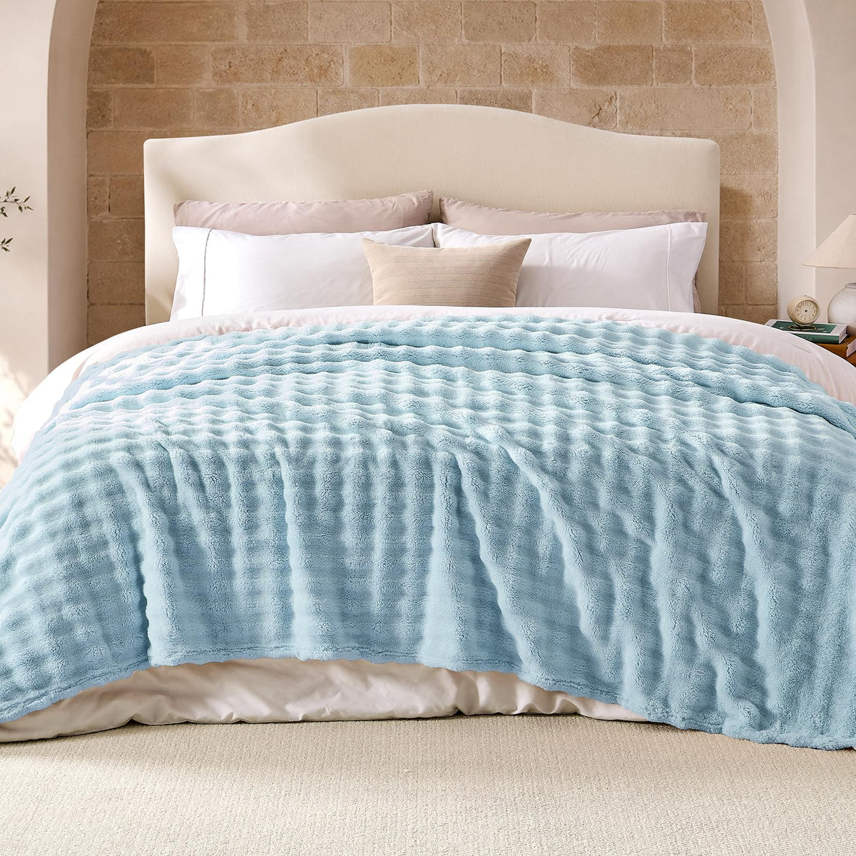 Lotus Karen 3D Bubble Fleece Blanket for Couch - Ultra Soft Fluffy White Throw Blanket for Sofa Bedroom, Lightweight Cozy Throw for All Season, Adults Women Kids Off White, 50"x60"