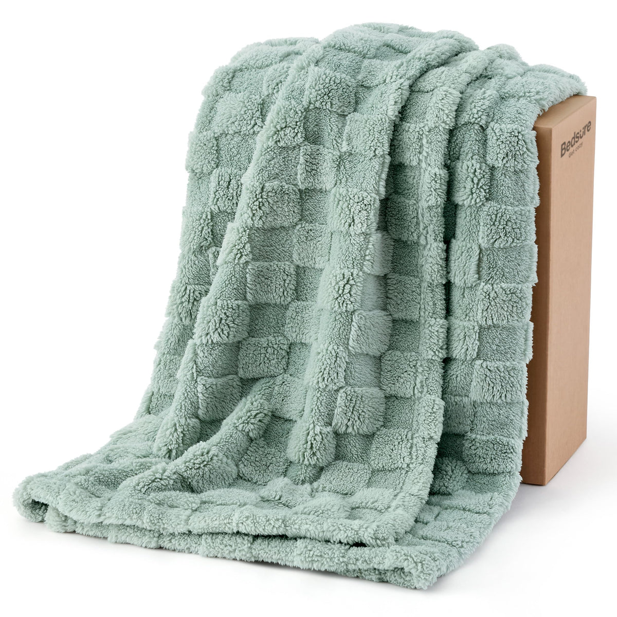 Bedsure Checkered Fleece Throw Blanket,Cute Home Decor,Sage Green,50"×60"
