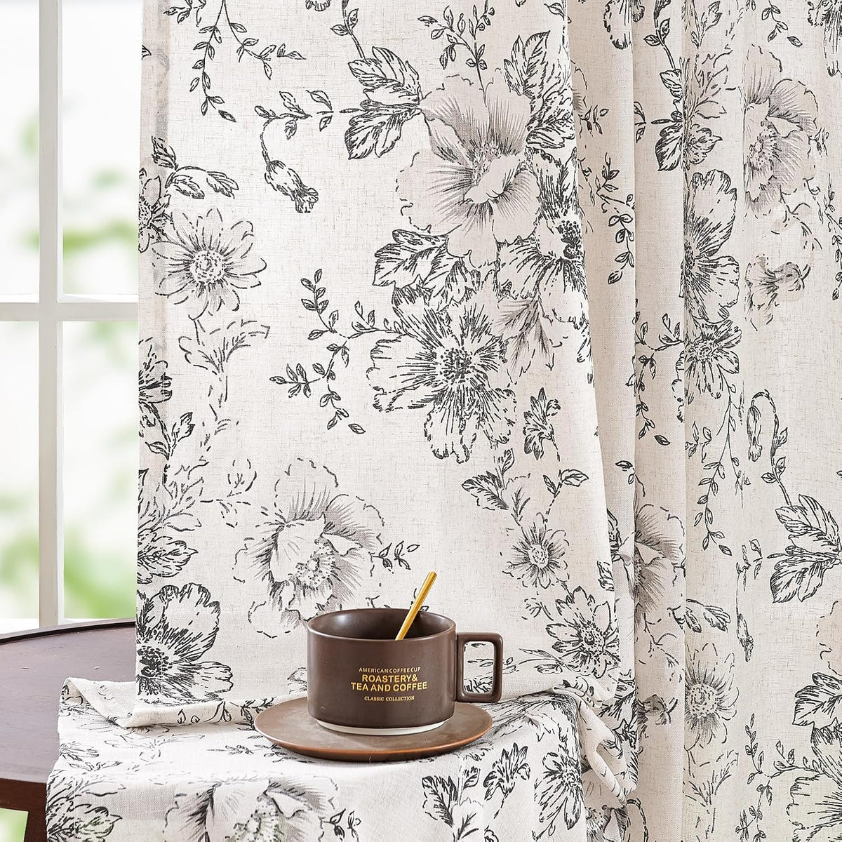 jinchan Vintage Floral Linen Curtains 84 Long for Living Room 2 Panels