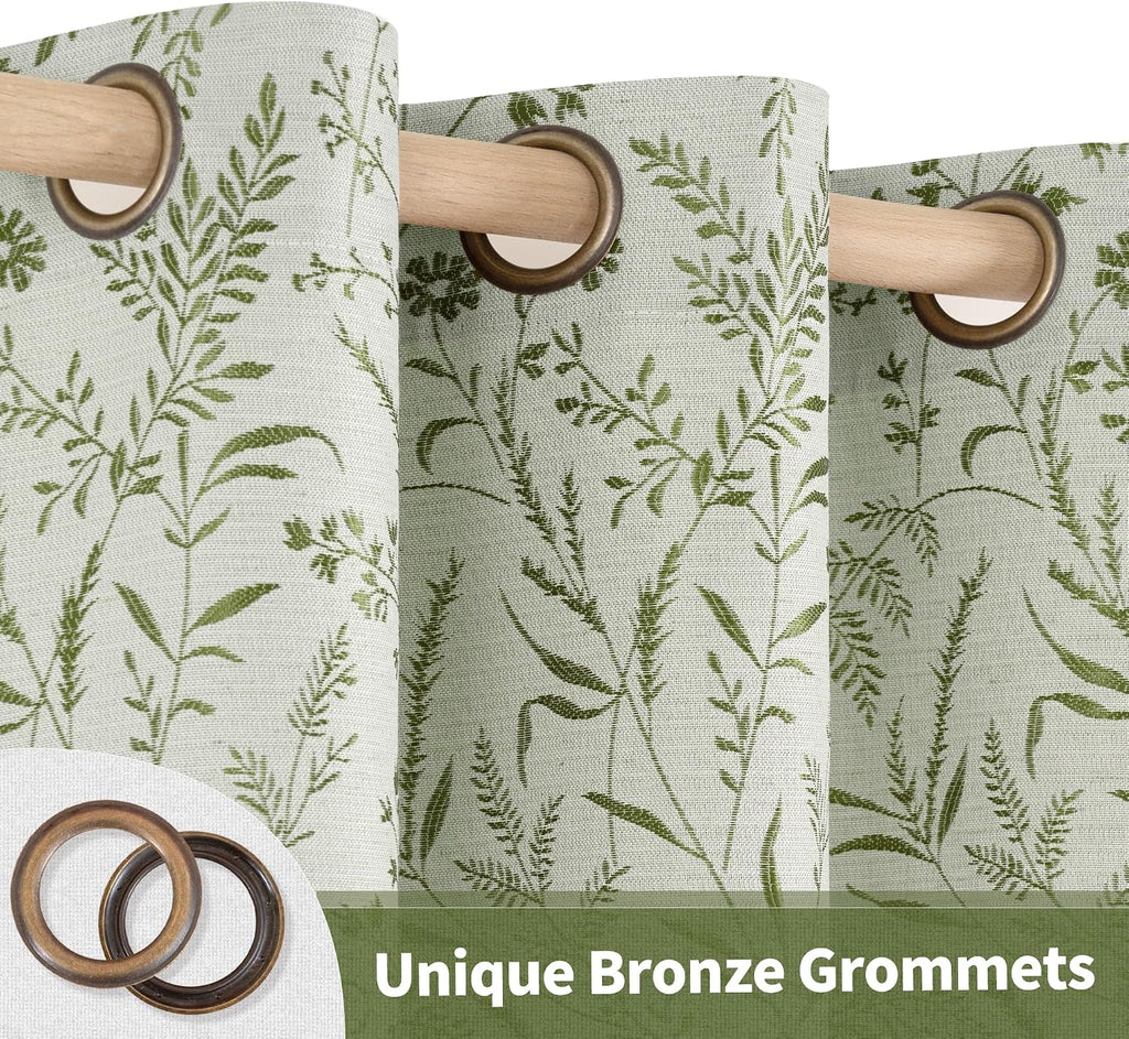 BGment Green Leaf Linen Curtains for Living Room 84 Inch Length 2 Panels