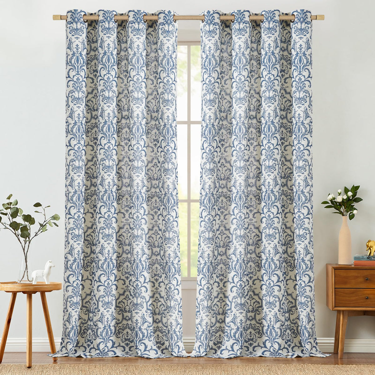jinchan Slate Blue Linen Curtains Light Flitering Grommet 84 Inch 2 Panels