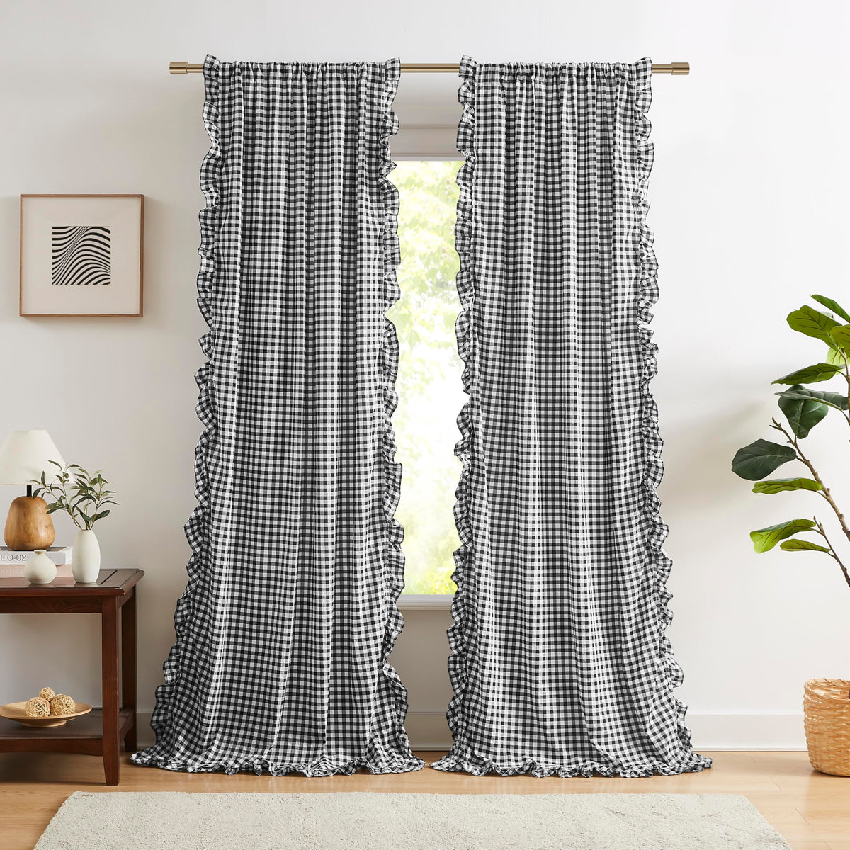 ZJDECOR Brown White Buffalo Plaid Curtains 84 Inches Long for Bedroom