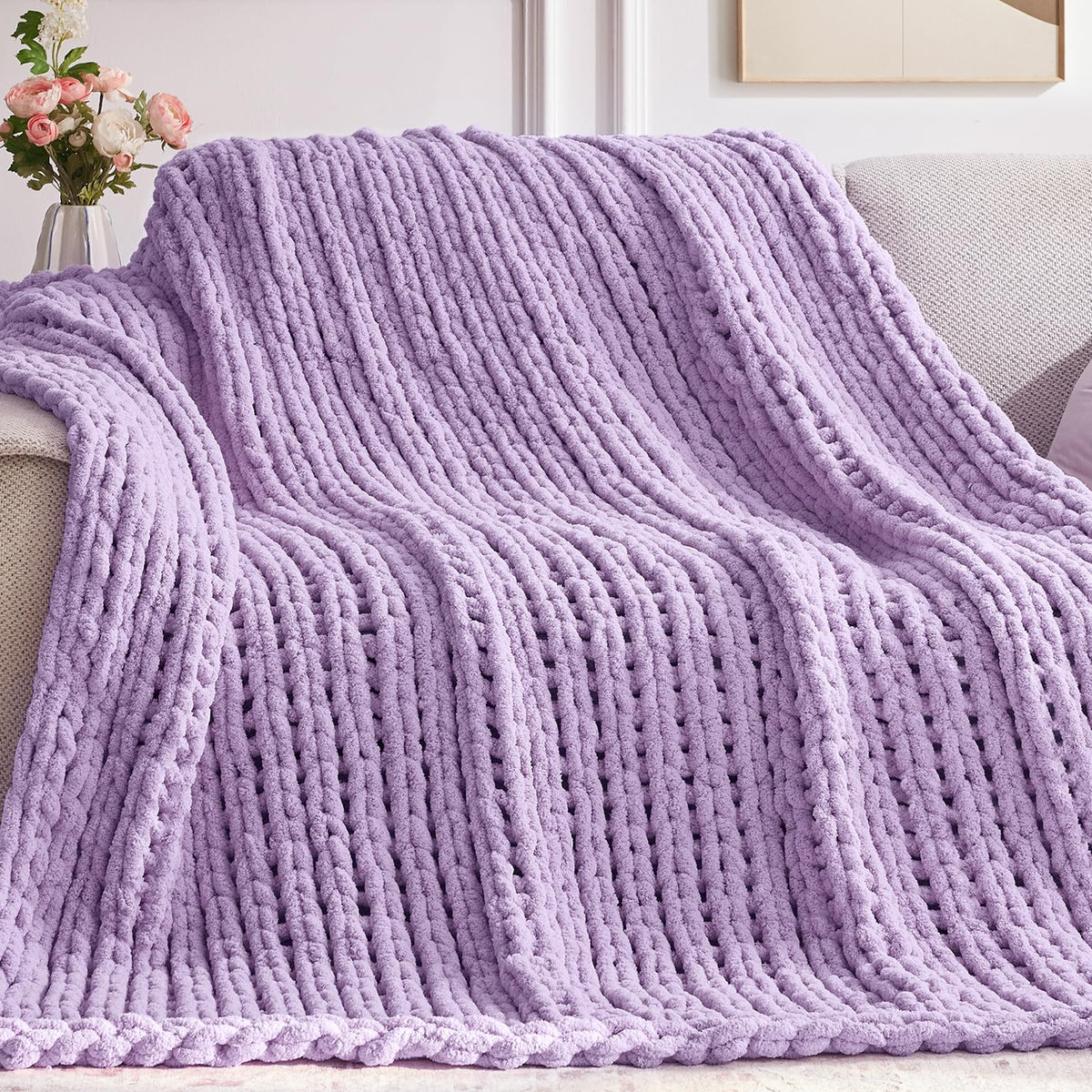 Negwoo Chunky Knit Throw Blanket, Knitted Throw Chenille Yarn, 50"*60"