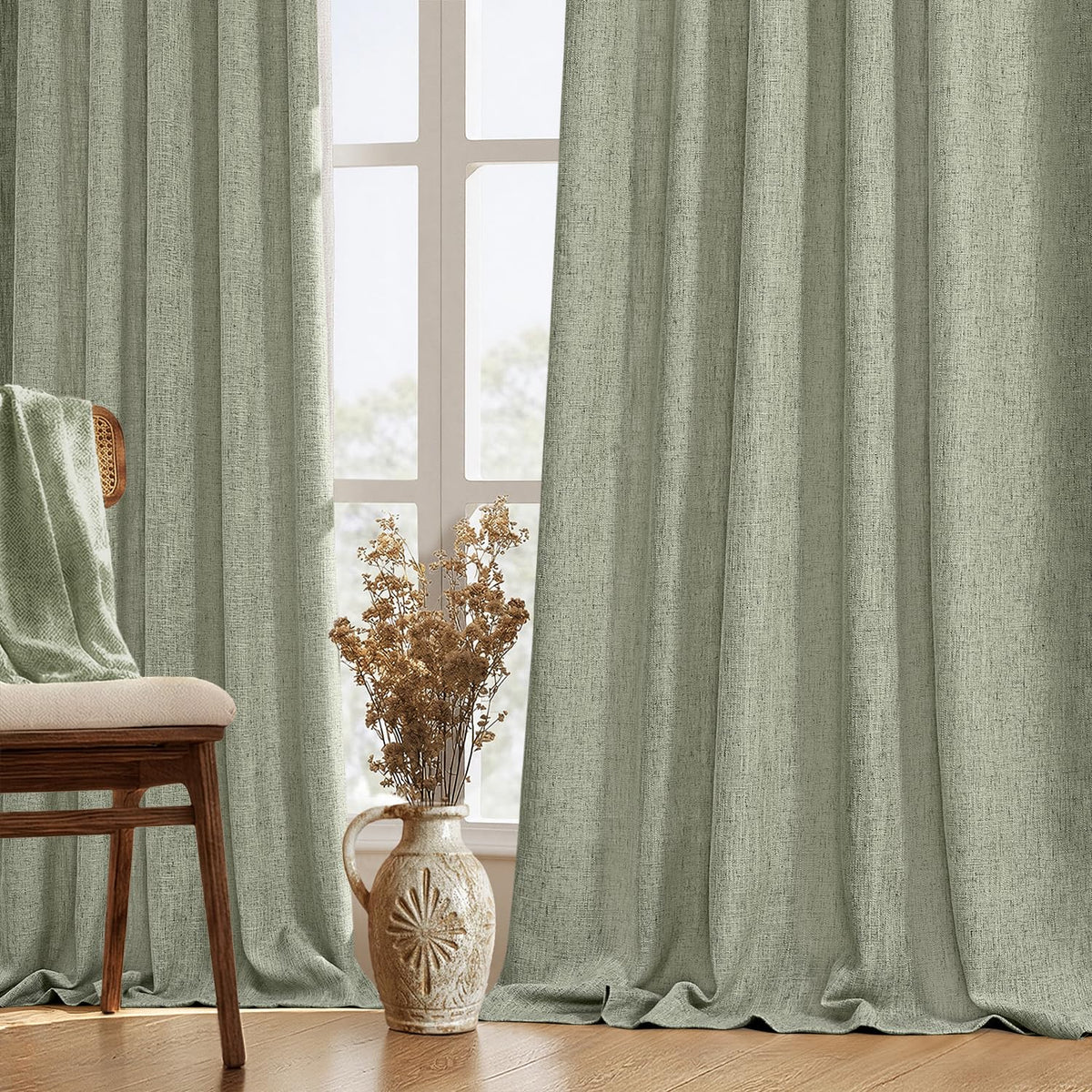 MIULEE Thick Linen Curtains, 42Wx72L, Light Blue Semi Sheer Linen Textured