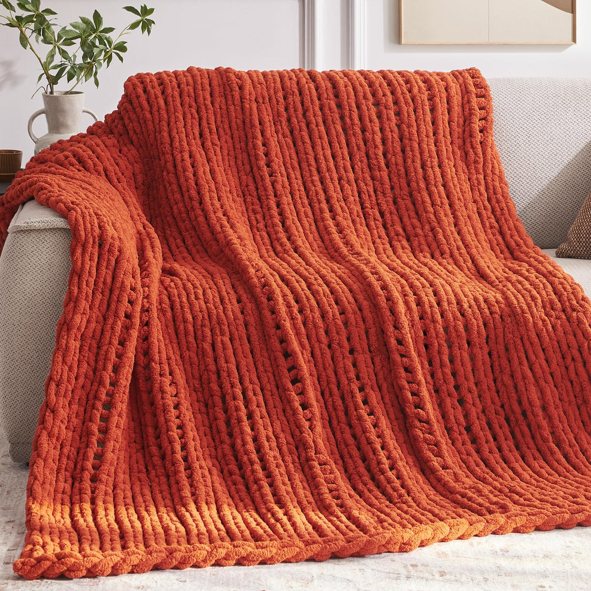 Negwoo Chunky Knit Throw Blanket, Knitted Throw Chenille Yarn, 50"*60"