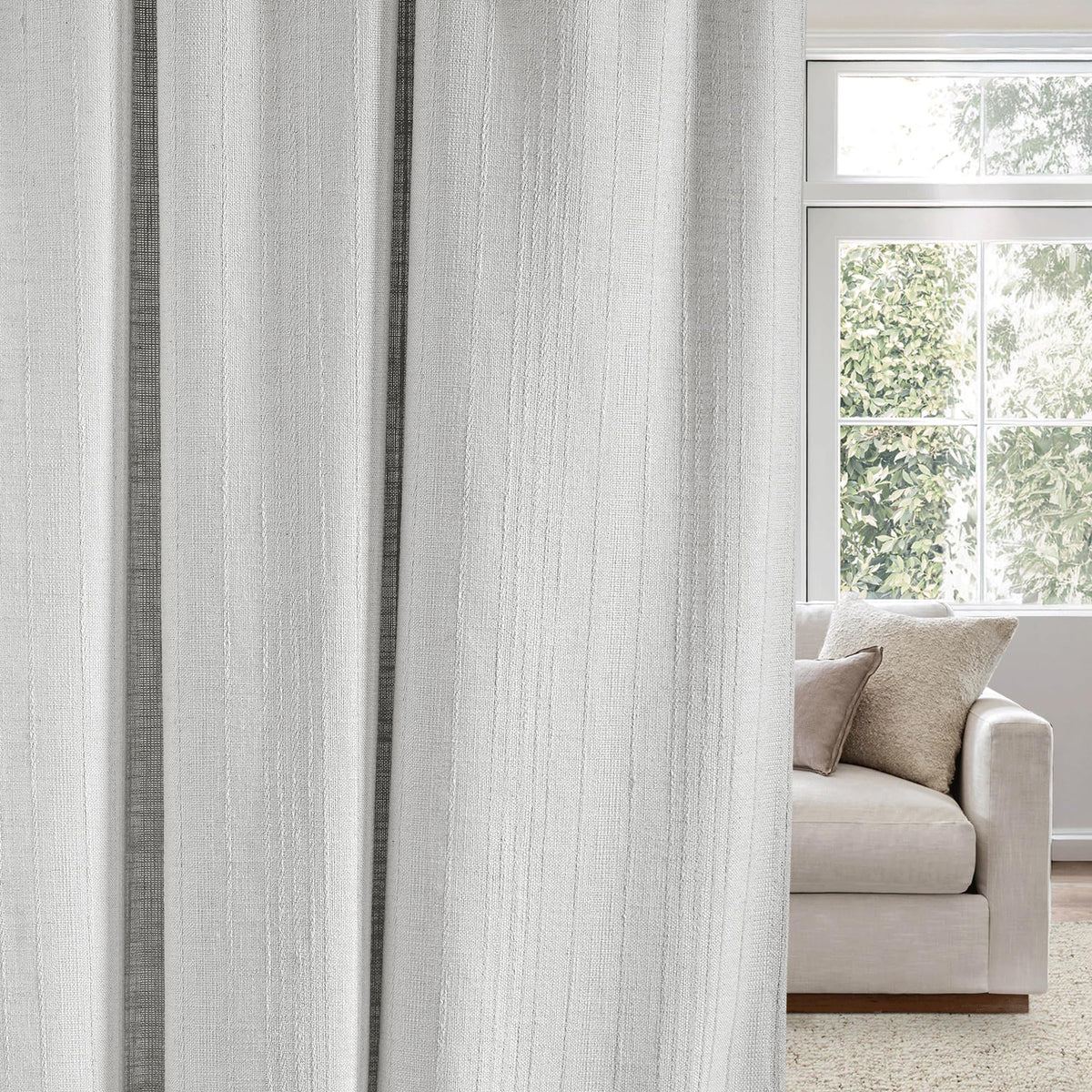 NICETOWN Flax Sheer Linen Curtains for Living Room 95 inch Long 2 Panels, Rod Pocket & Back Tab Semi Sheer Drapes Privacy Added with Light Filtering for Bedroom/Living Room, Natural, W55 x L95