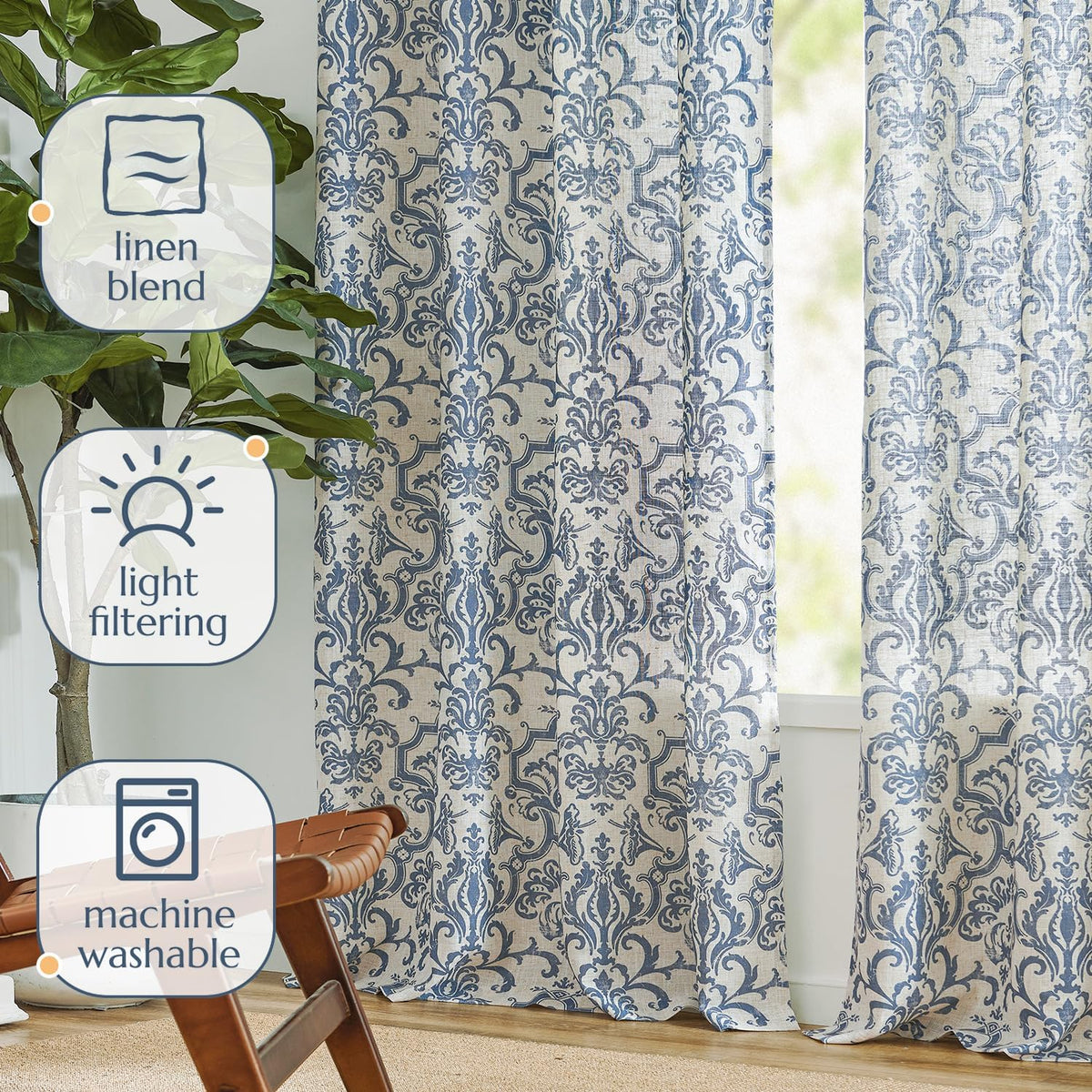 jinchan Slate Blue Linen Curtains Light Flitering Grommet 84 Inch 2 Panels