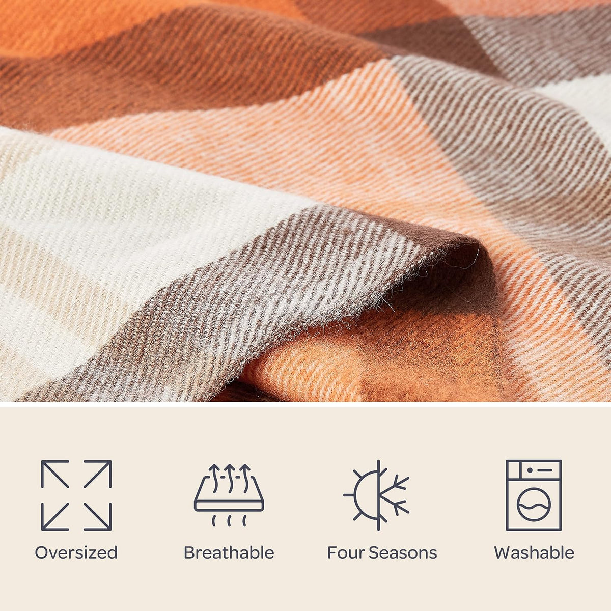 Lavish Home Oversized Throw Blanket for Couch, Spice Orange Plaid,60” x 70”