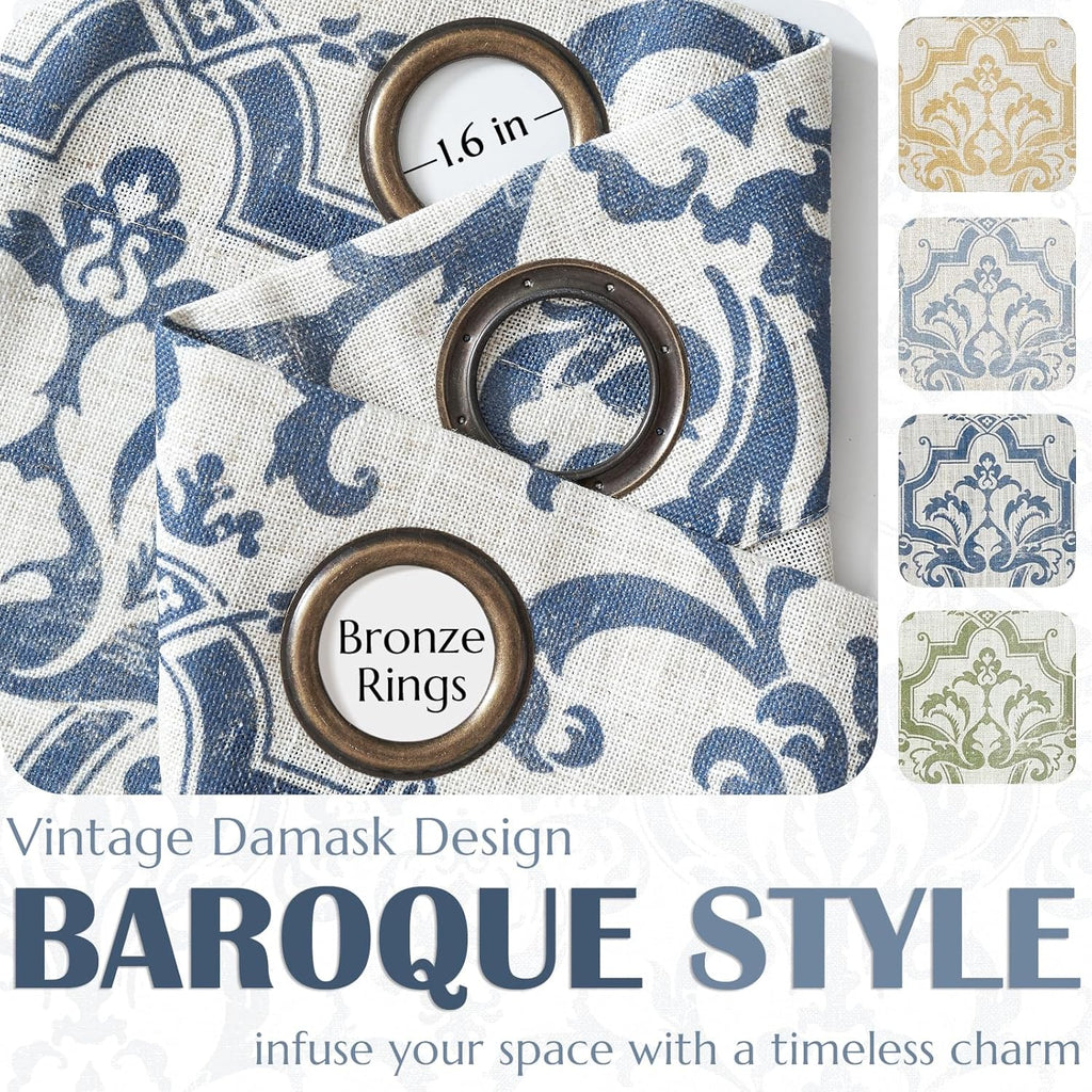 jinchan Slate Blue Linen Curtains Light Flitering Grommet 84 Inch 2 Panels