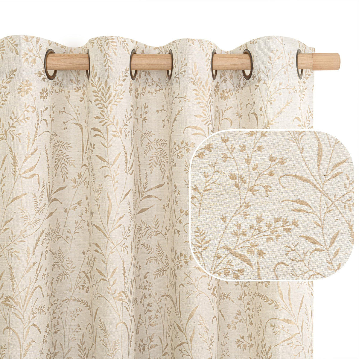 BGment Green Leaf Linen Curtains for Living Room 84 Inch Length 2 Panels