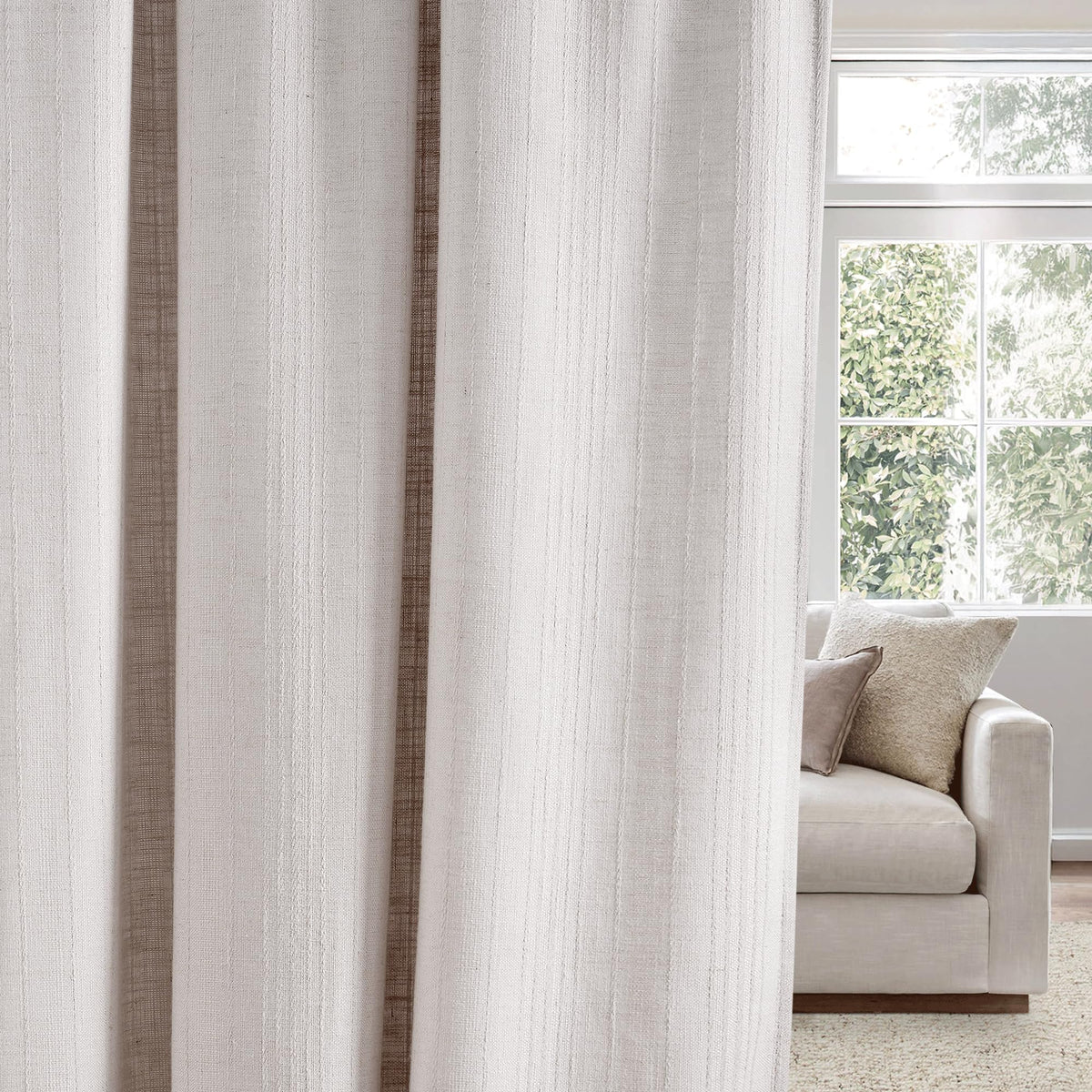 NICETOWN Flax Sheer Linen Curtains for Living Room 95 inch Long 2 Panels, Rod Pocket & Back Tab Semi Sheer Drapes Privacy Added with Light Filtering for Bedroom/Living Room, Natural, W55 x L95