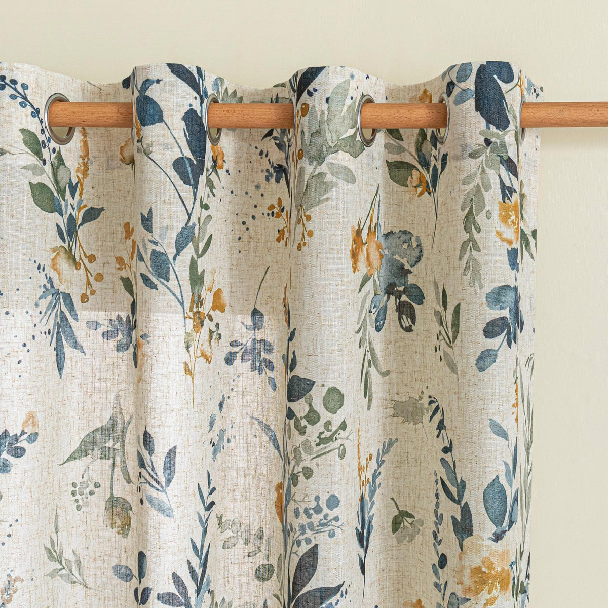 MYSKY HOME Floral Curtains 72 inch for Living Room Linen Semi Sheer Light Filtering Privacy Protect Lightweight Drapes Decor Farmhouse Soft Touch for Dining Room, Yellow, 52" Wide, 2 Panels