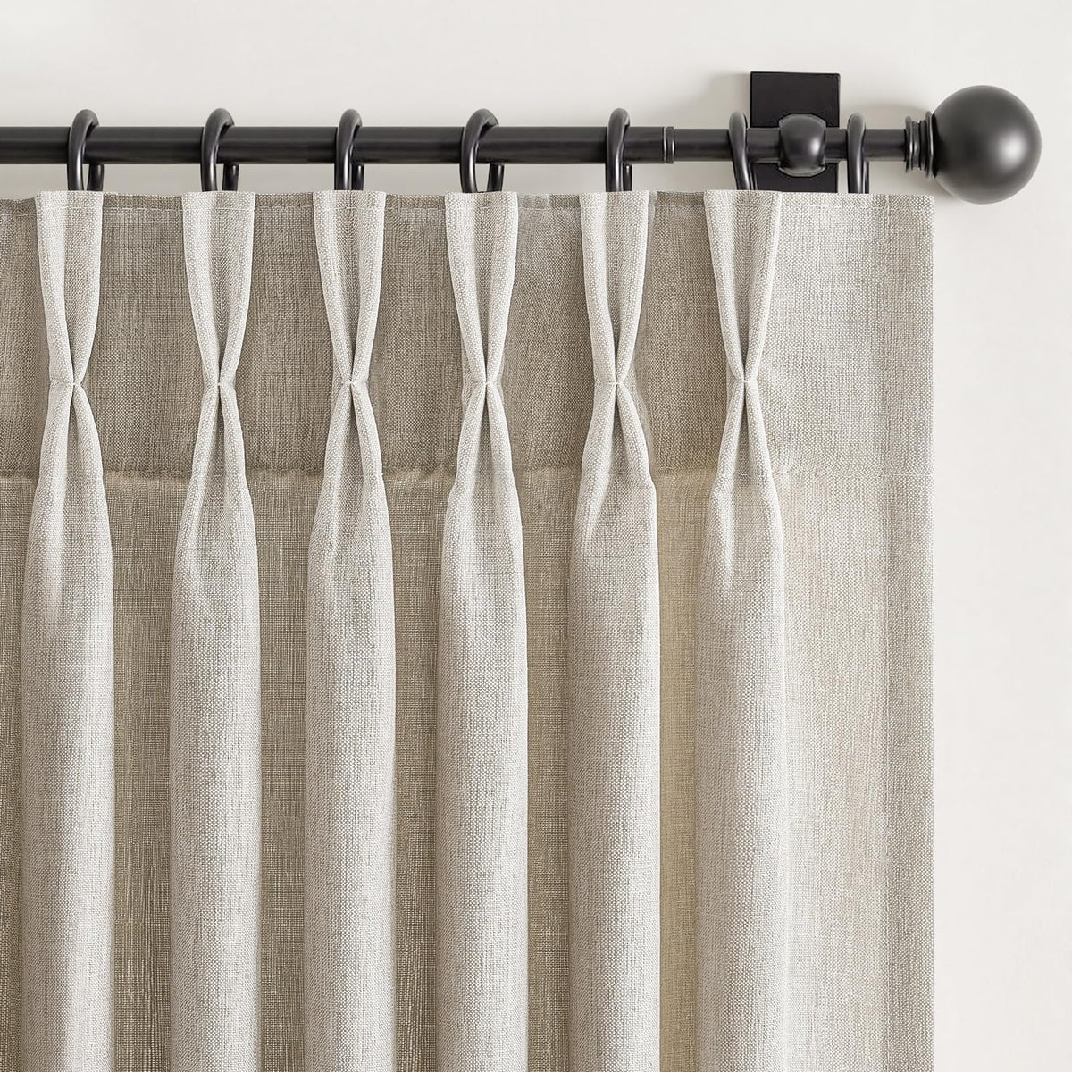 96 Inches Long Pinch Pleated Semi Sheer Curtains,Natural Linen Blended Light Filtering Window Curtains 96 Length for Living Room Bedroom Pinch Pleat Drapes with Hooks 2 Panels 72" Wx96 L