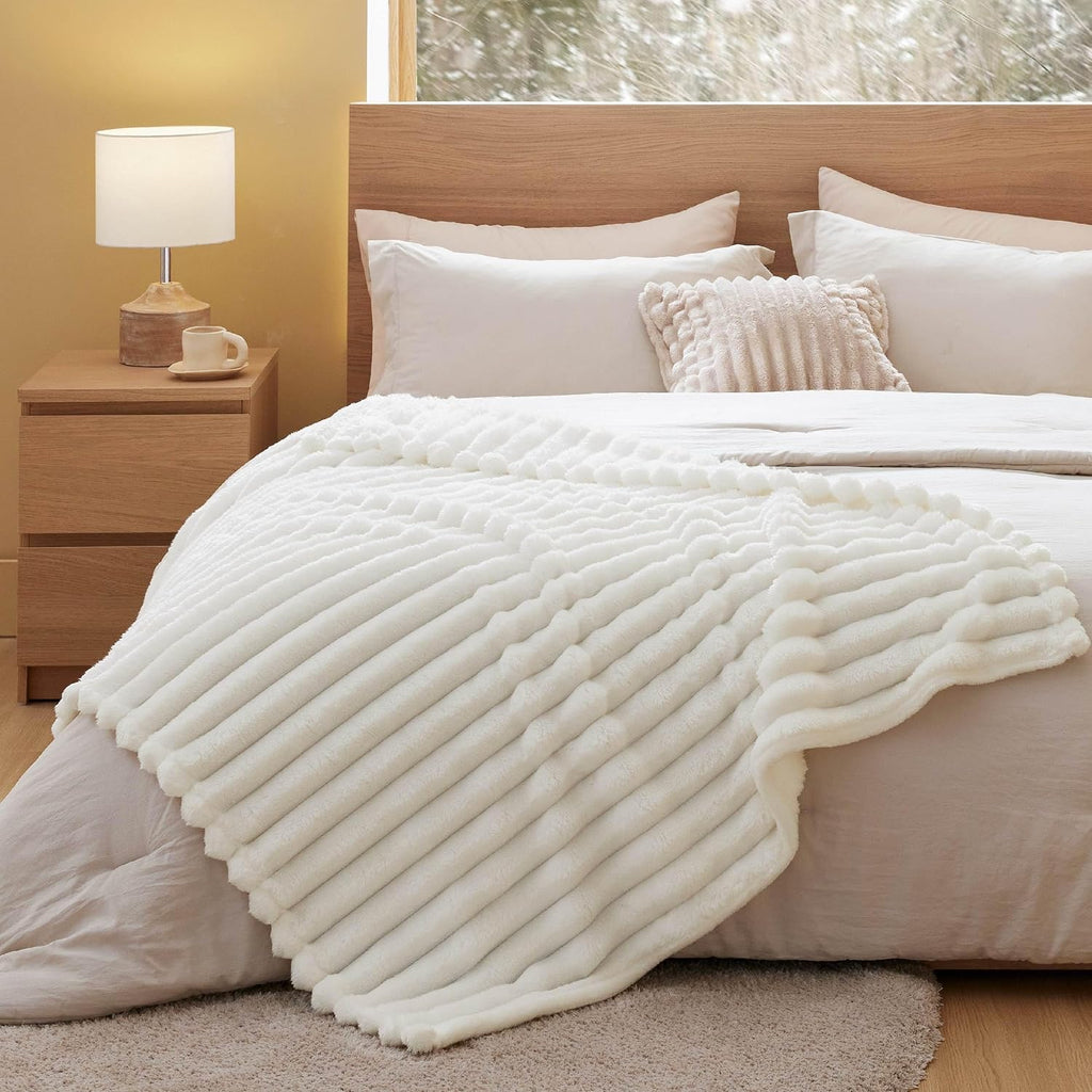 Bedsure Soft Cozy Fluffy Comfort Throw Blanket for Bed, White, 50"x60"