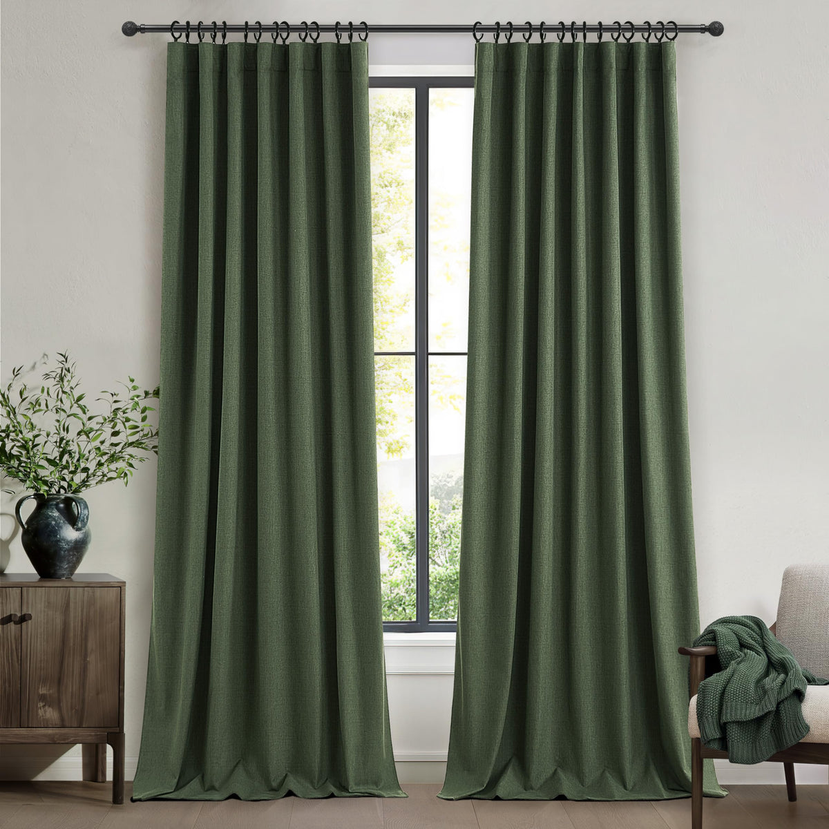 100% Blackout Curtains 84 Inch Length 2 Panels Set Farmhouse Style for Bedroom Windows/Living Room Thermal Insulated Neutral Boho Drapes Linen Blend Natural Ivory 7ft Long Hook Belt Pleated/Back Tab
