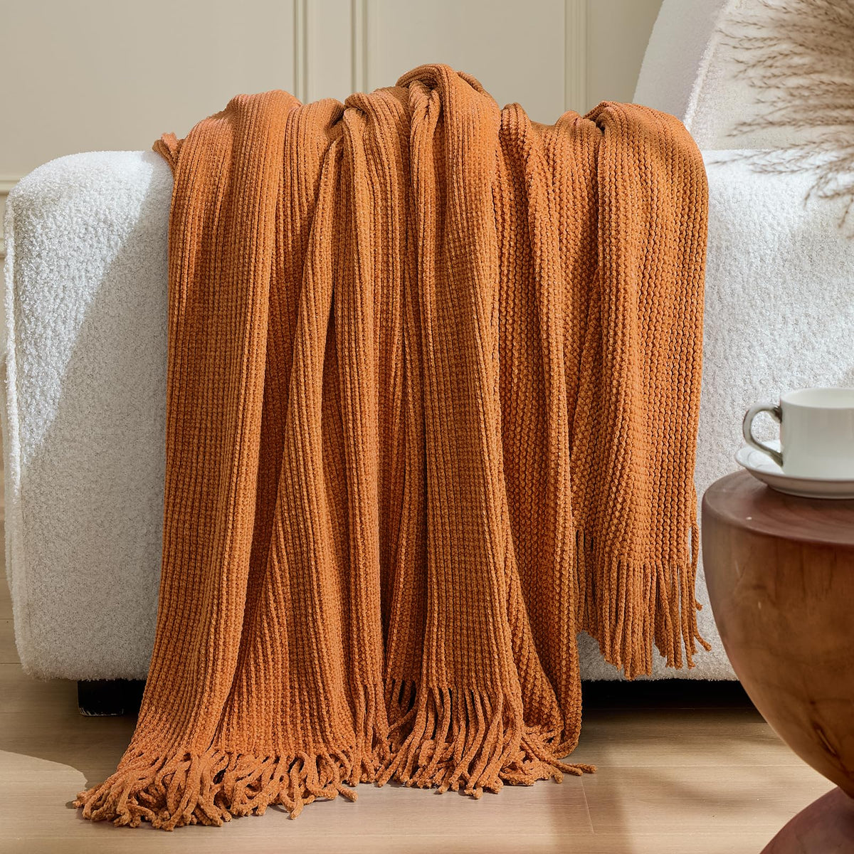 inhand Off White Knitted Throw Blanket for Couch and Bed, 50"x60"