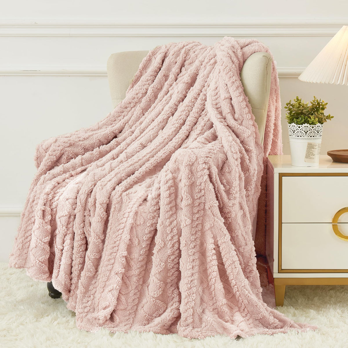 Aganear Fleece Throw Blanket for Couch, Fall Boho Blankets,50"x60" Khaki
