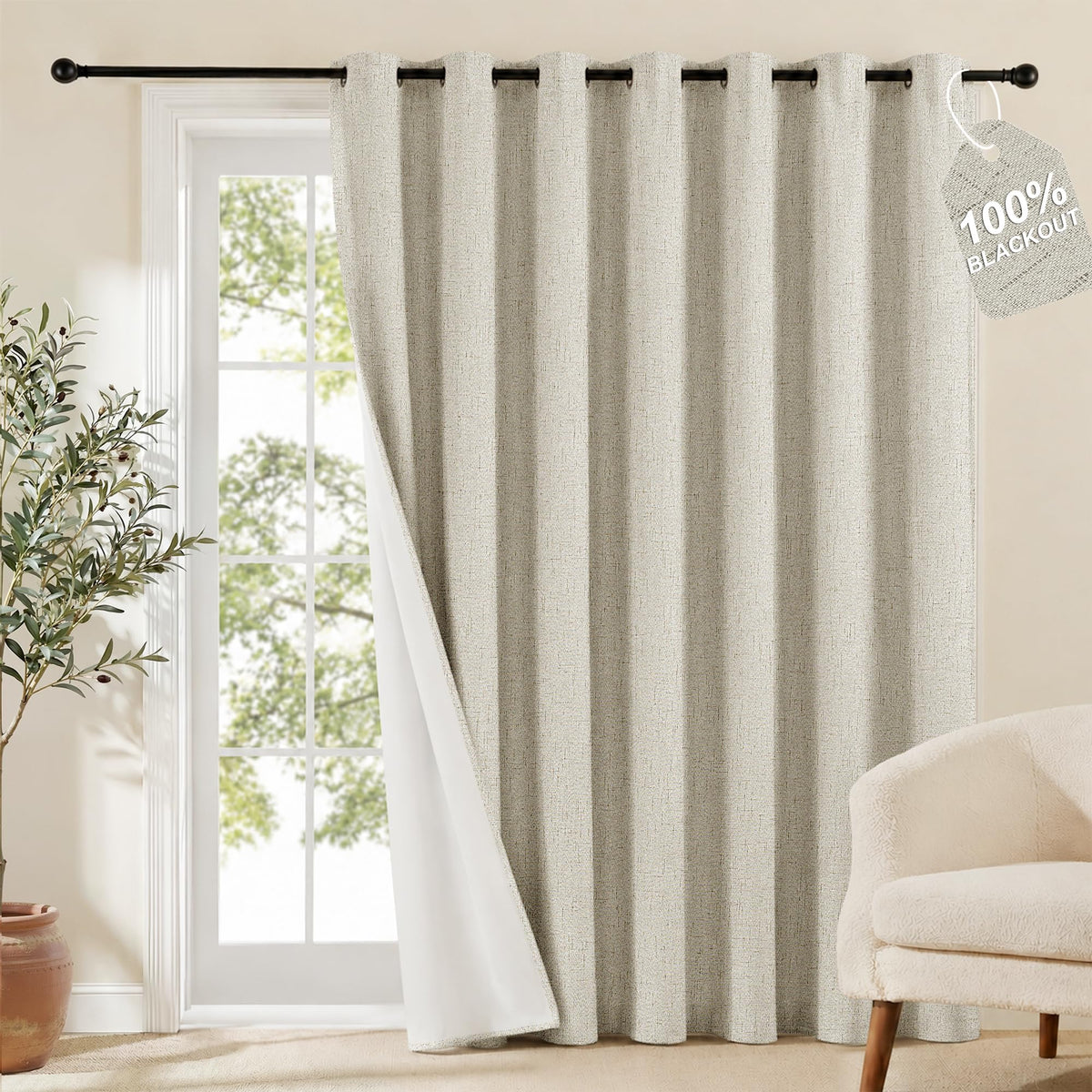 NICETOWN Beige Linen Blackout Curtains 84 Inches Long, W52xL84, 2 Panels